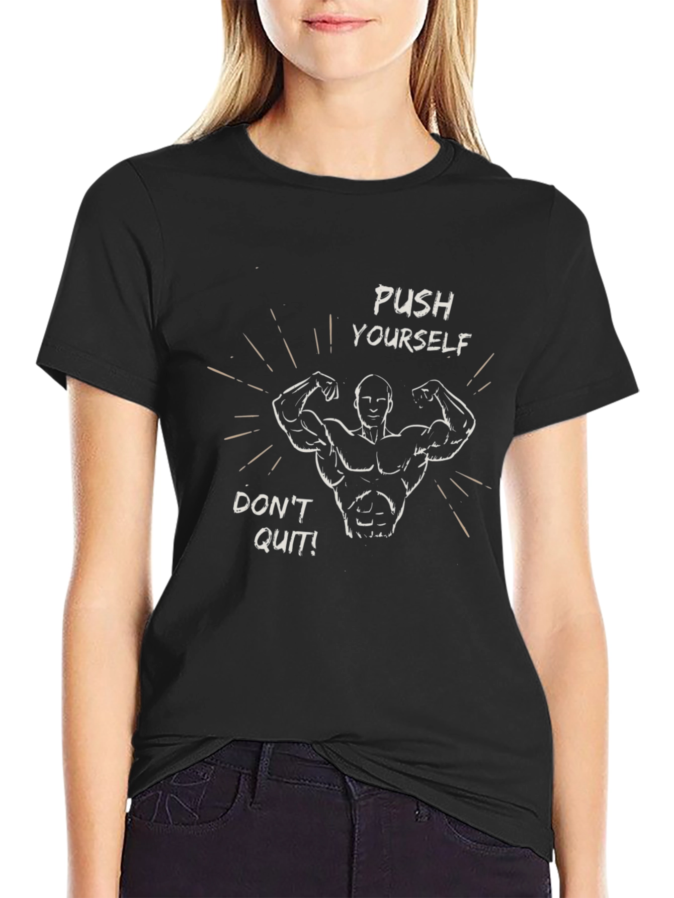 Motivational Push Yourself Graphic Tee - Black