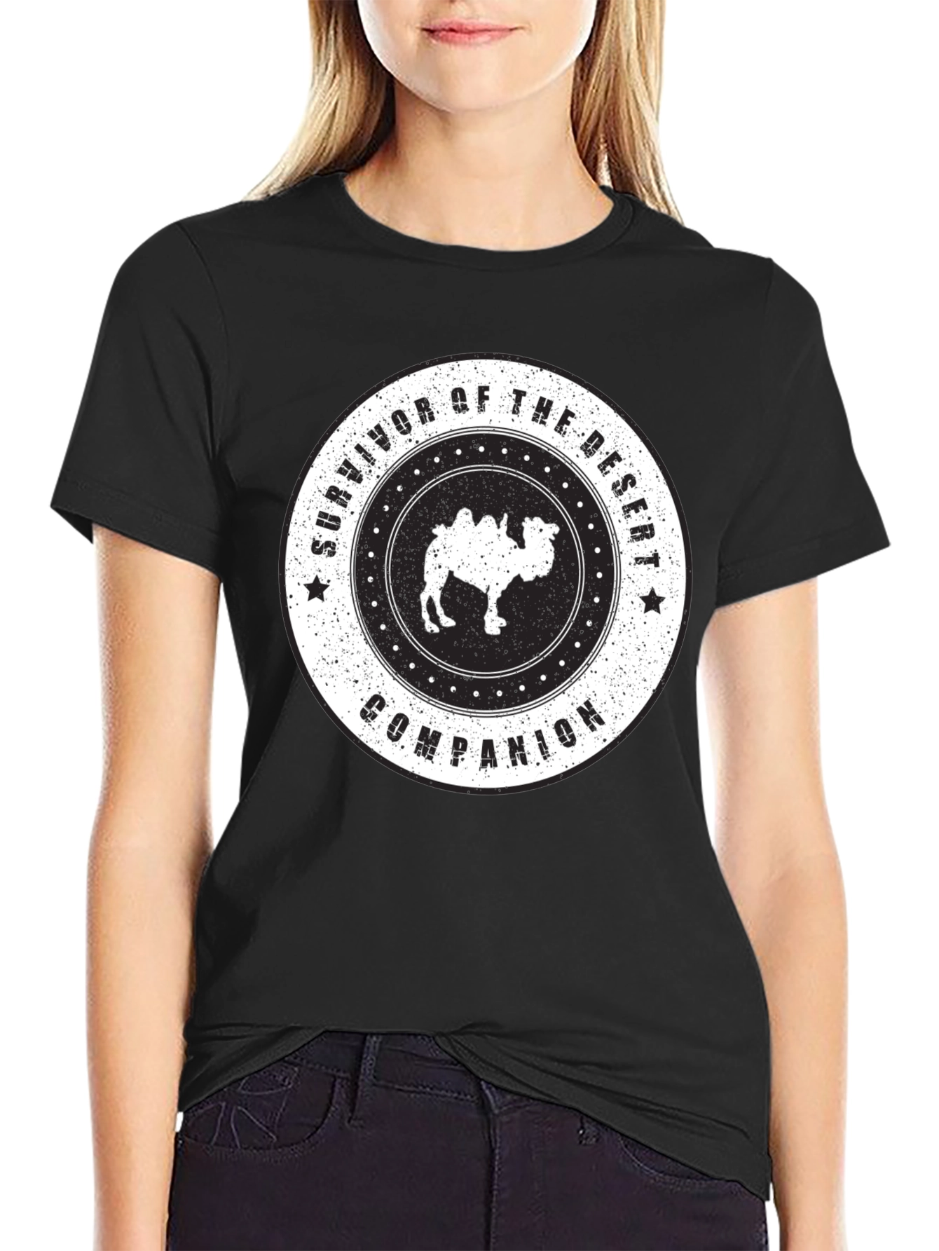 Desert Survivor Camel Graphic Tee - Unisex Black T-Shirt