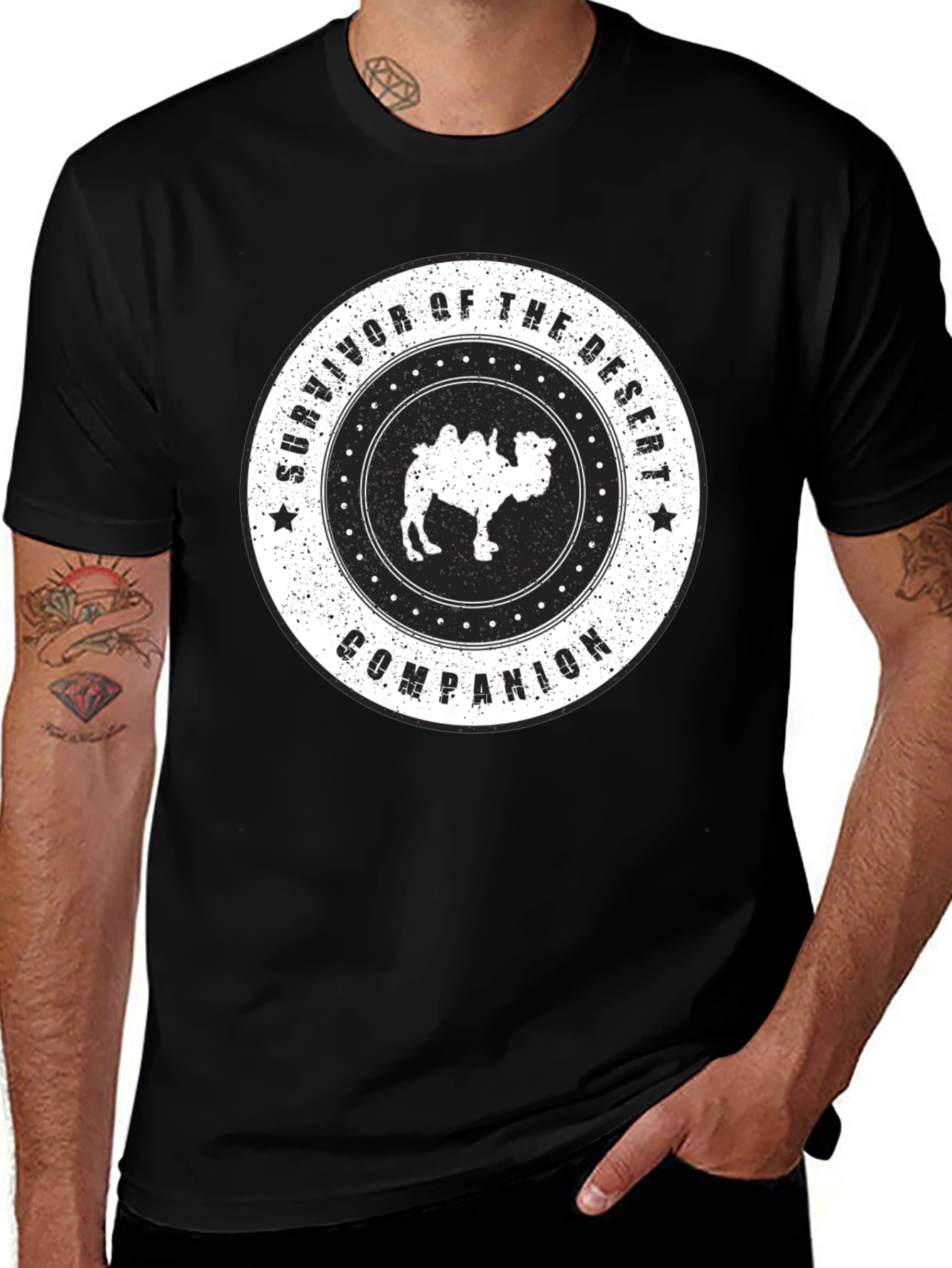 Desert Survivor Camel Graphic Tee - Unisex Black T-Shirt