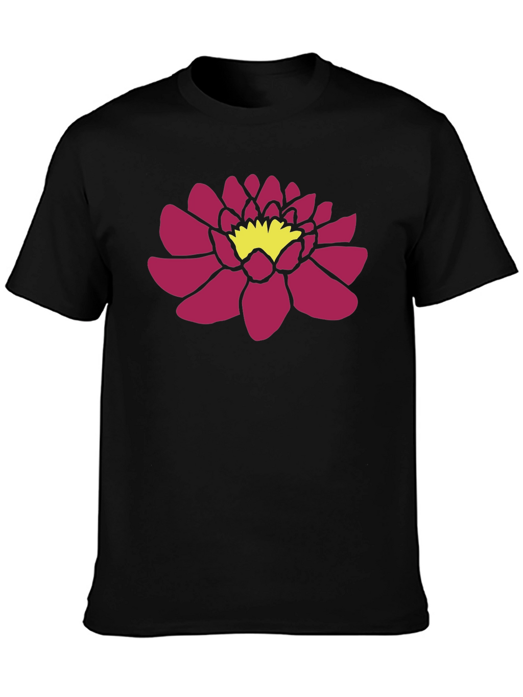 Black T-Shirt with Pink Lotus Flower Graphic