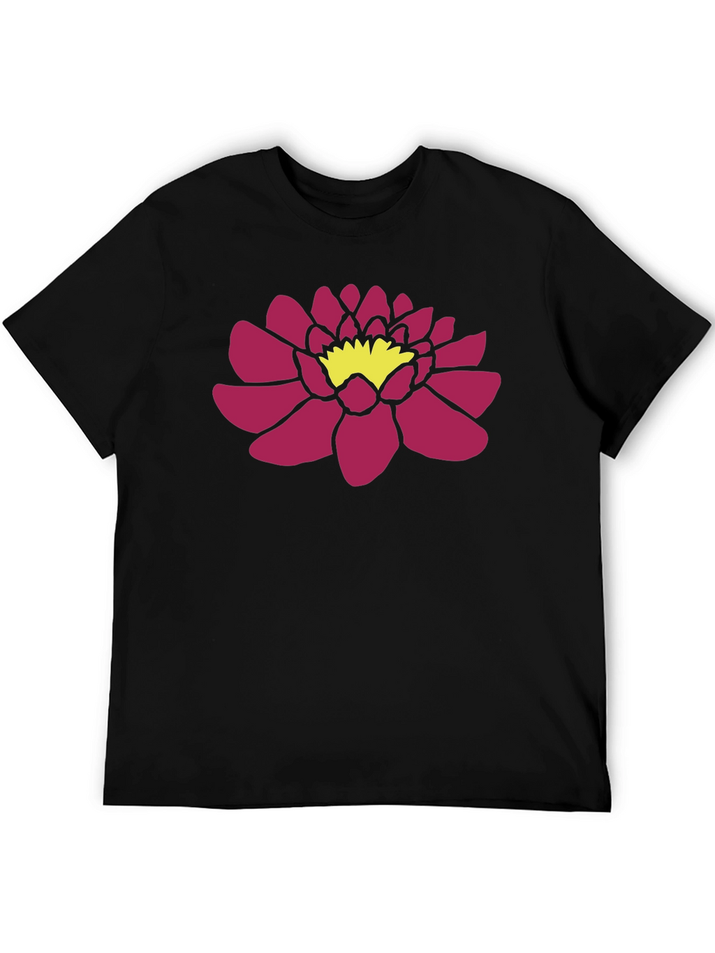 Black T-Shirt with Pink Lotus Flower Graphic
