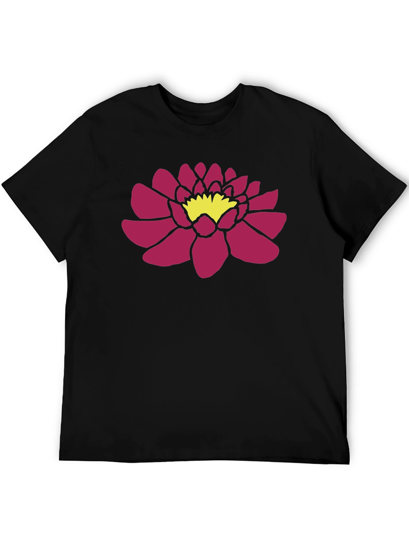 Black T-Shirt with Pink Lotus Flower Graphic