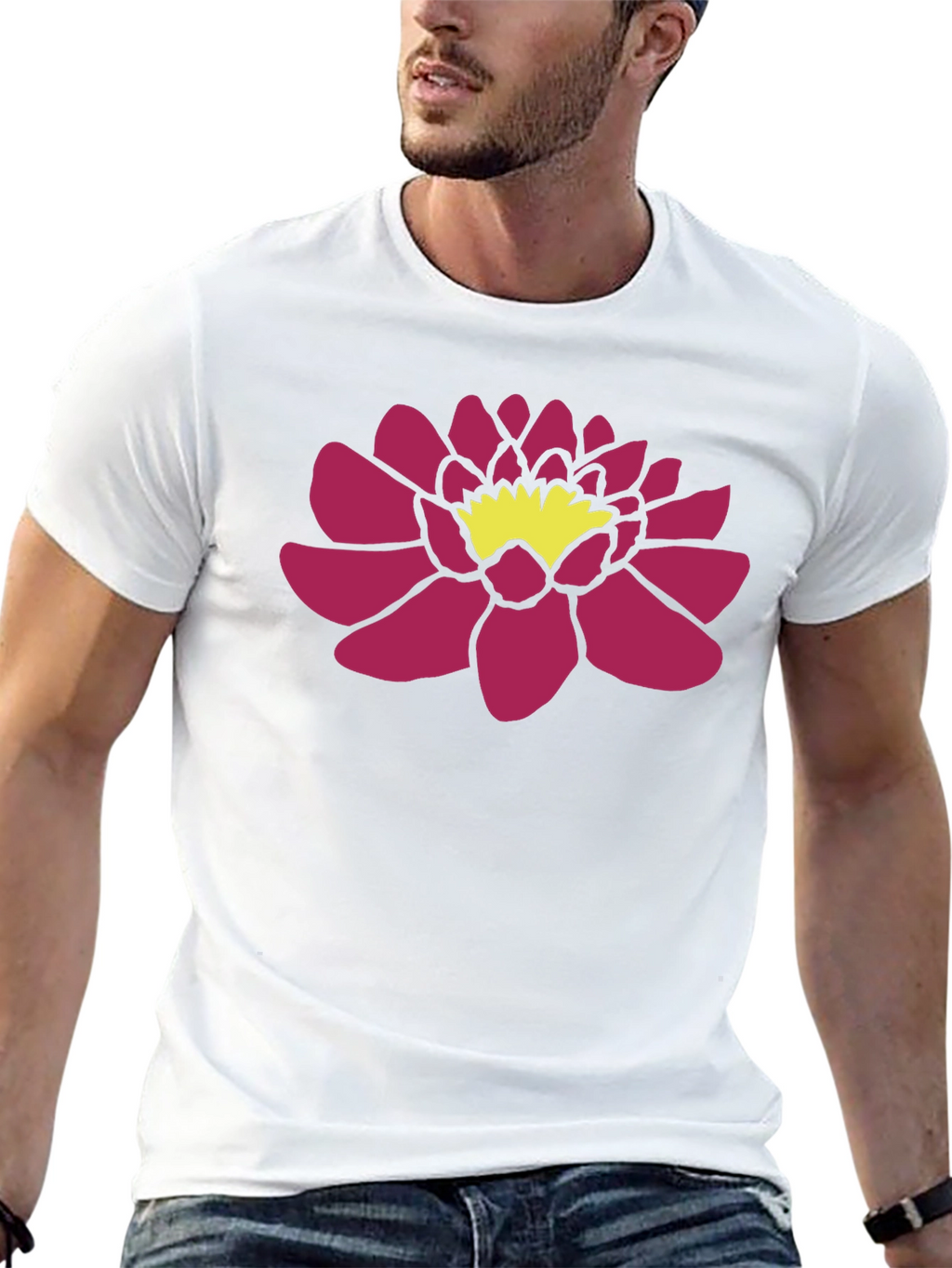 Black T-Shirt with Pink Lotus Flower Graphic