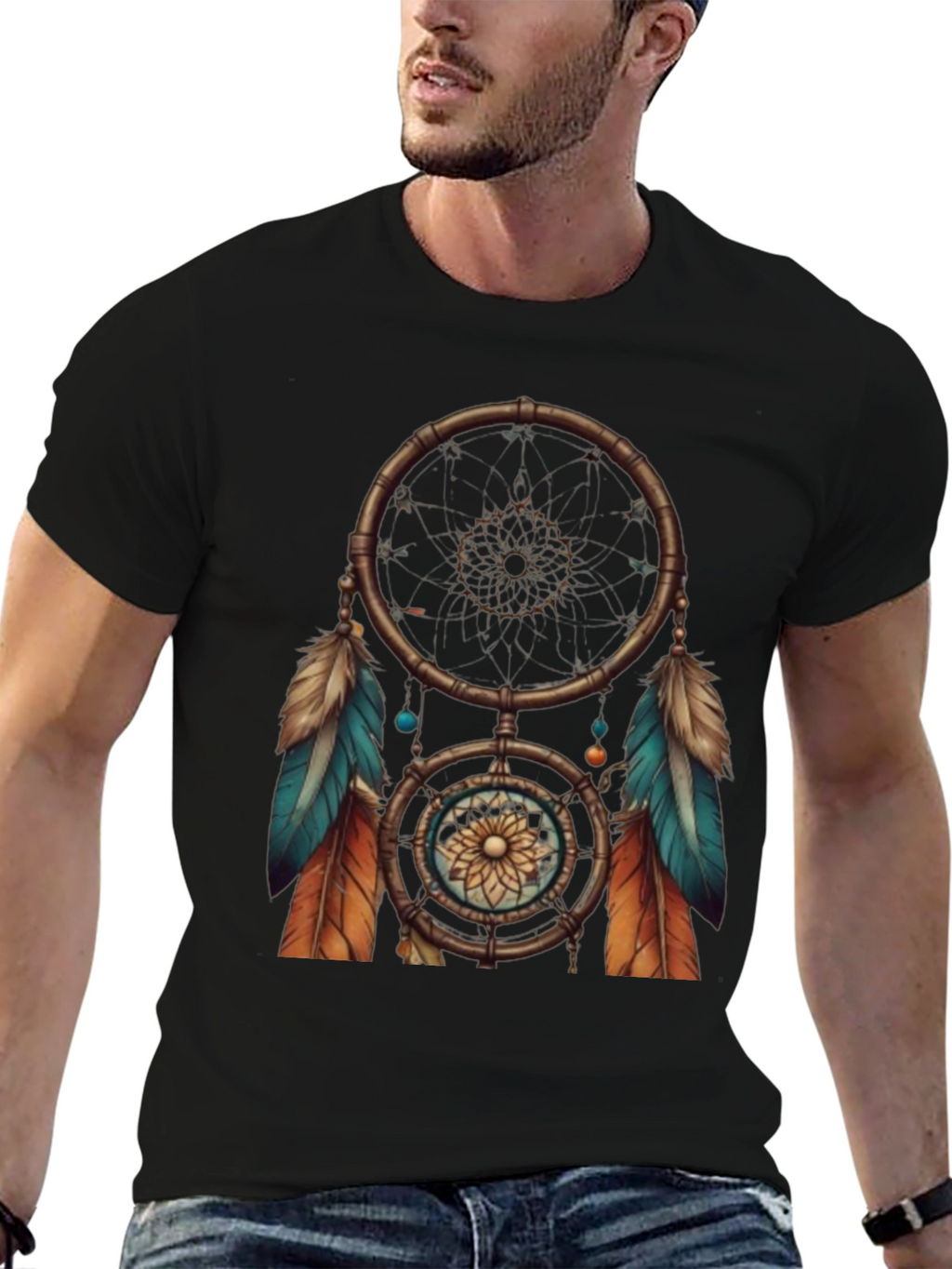 Dreamcatcher Graphic Tee - Black Cotton T-Shirt