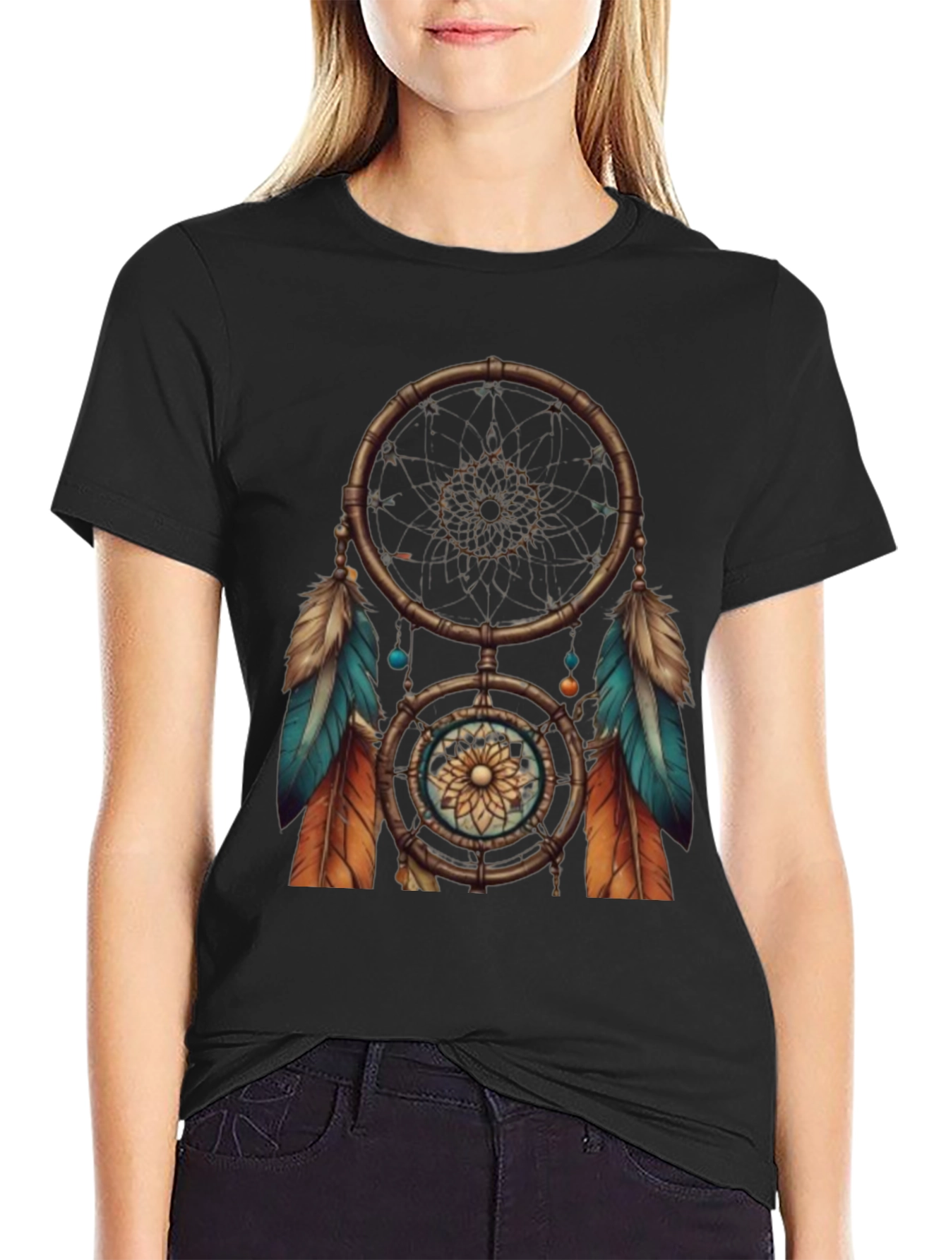Dreamcatcher Graphic Tee - Black Cotton T-Shirt