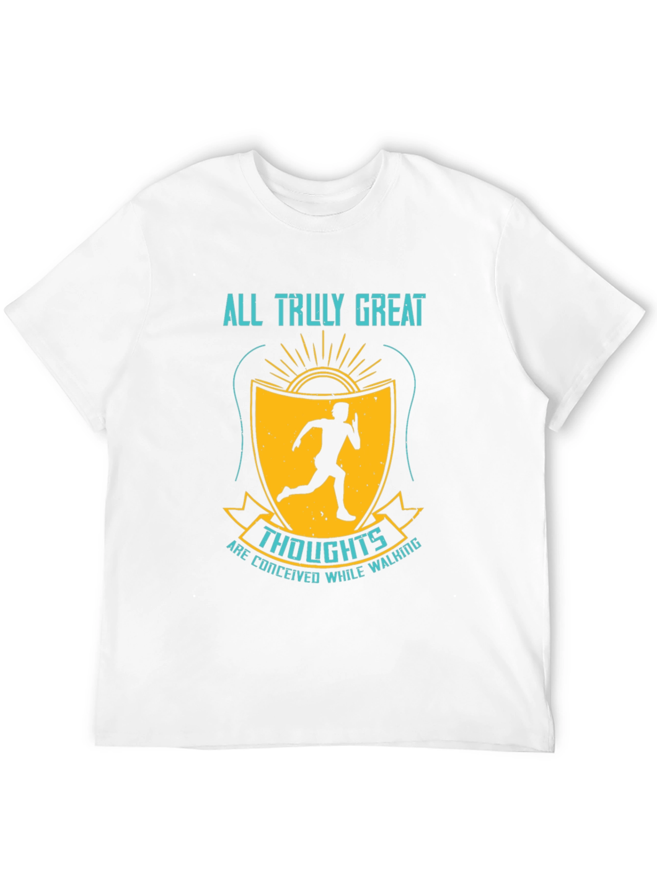 Inspirational Running T-Shirt - Great Thoughts While Walking