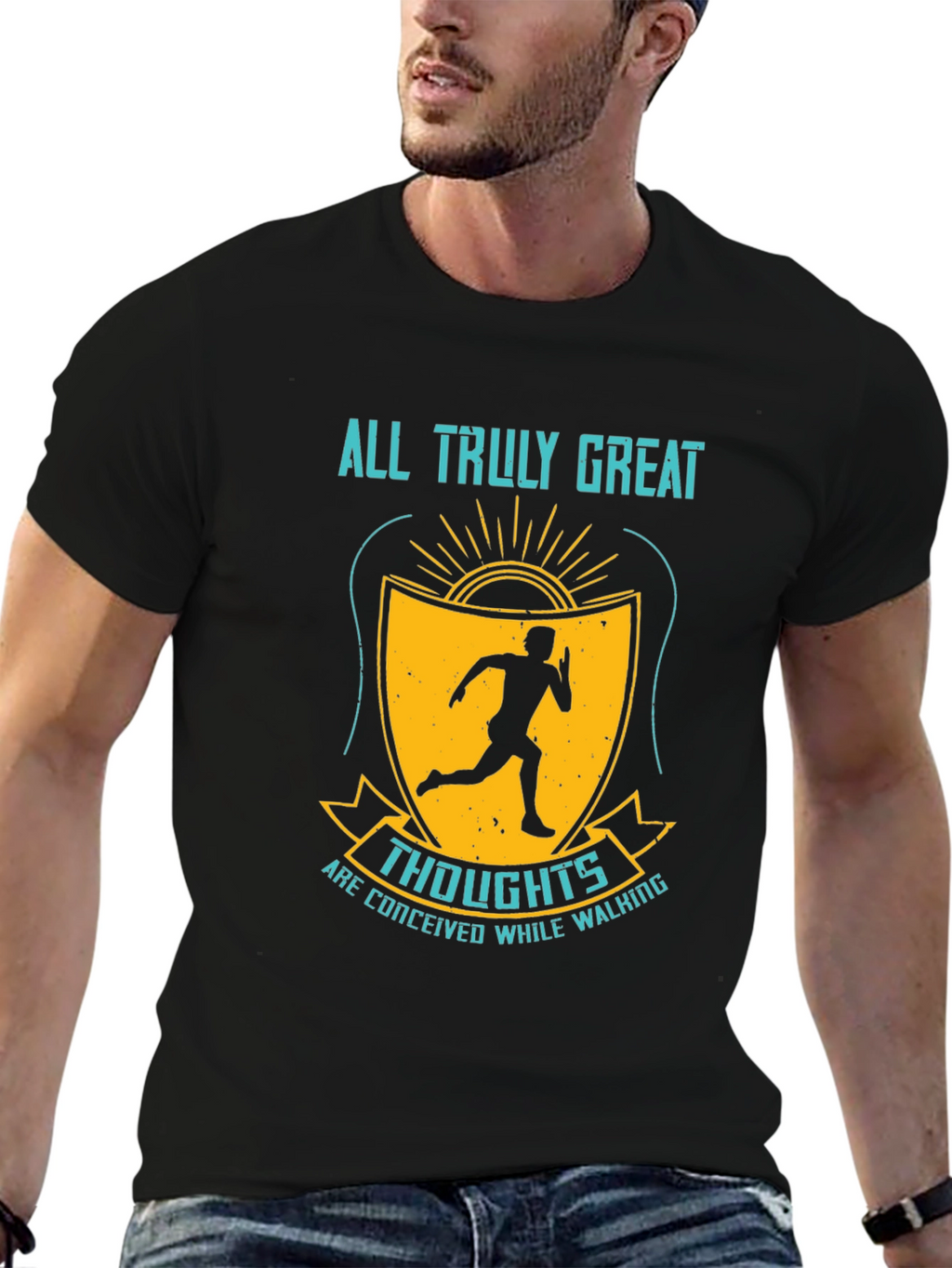 Inspirational Running T-Shirt - Great Thoughts While Walking