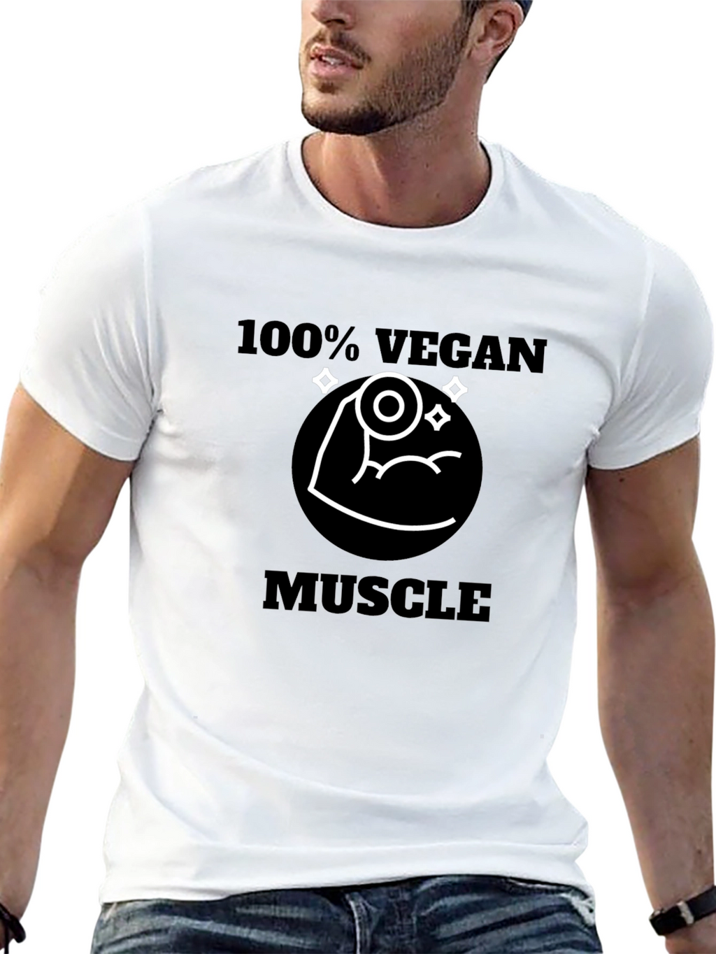 100% Vegan Muscle T-Shirt - Black Short Sleeve