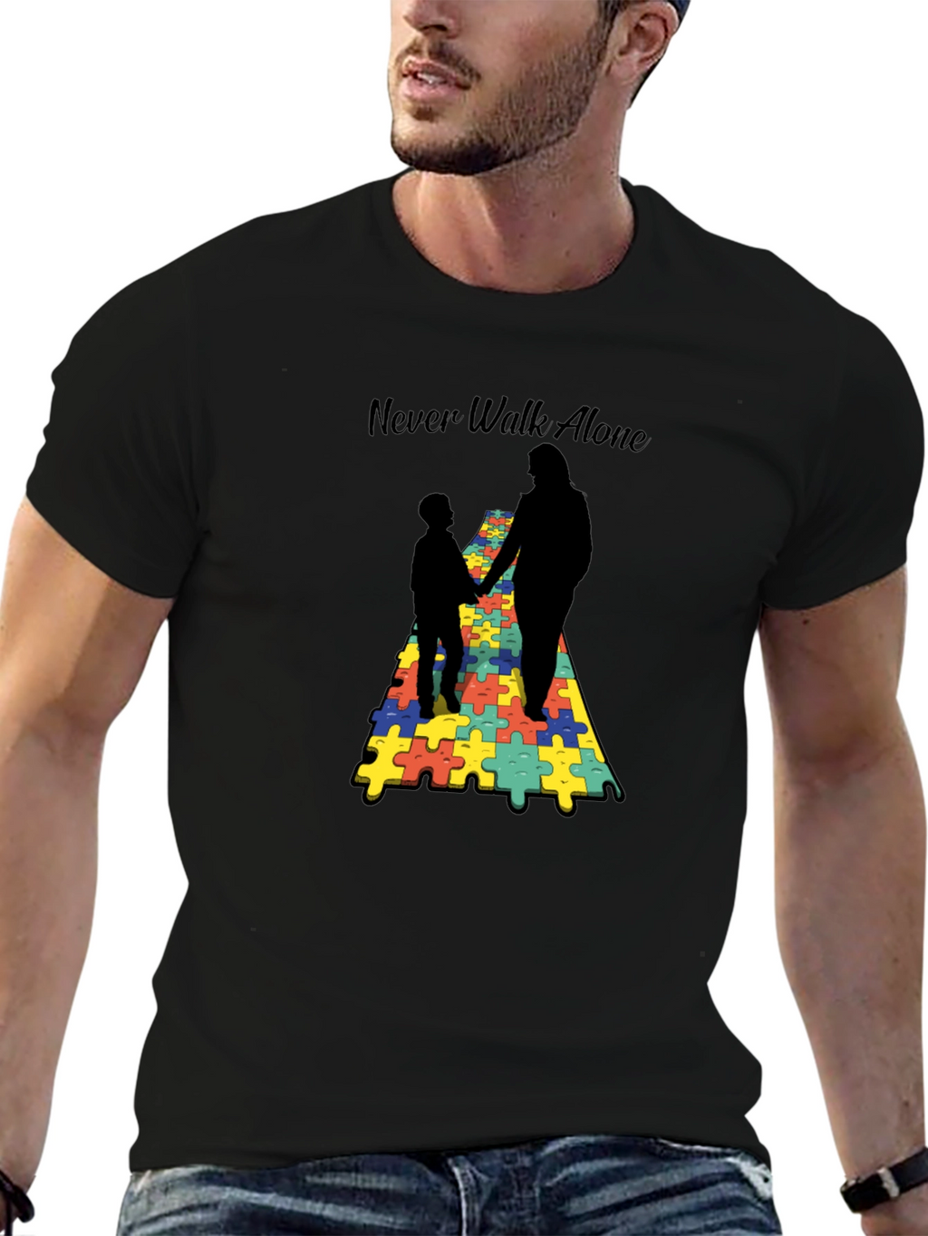 Never Walk Alone Autism Puzzle T-Shirt