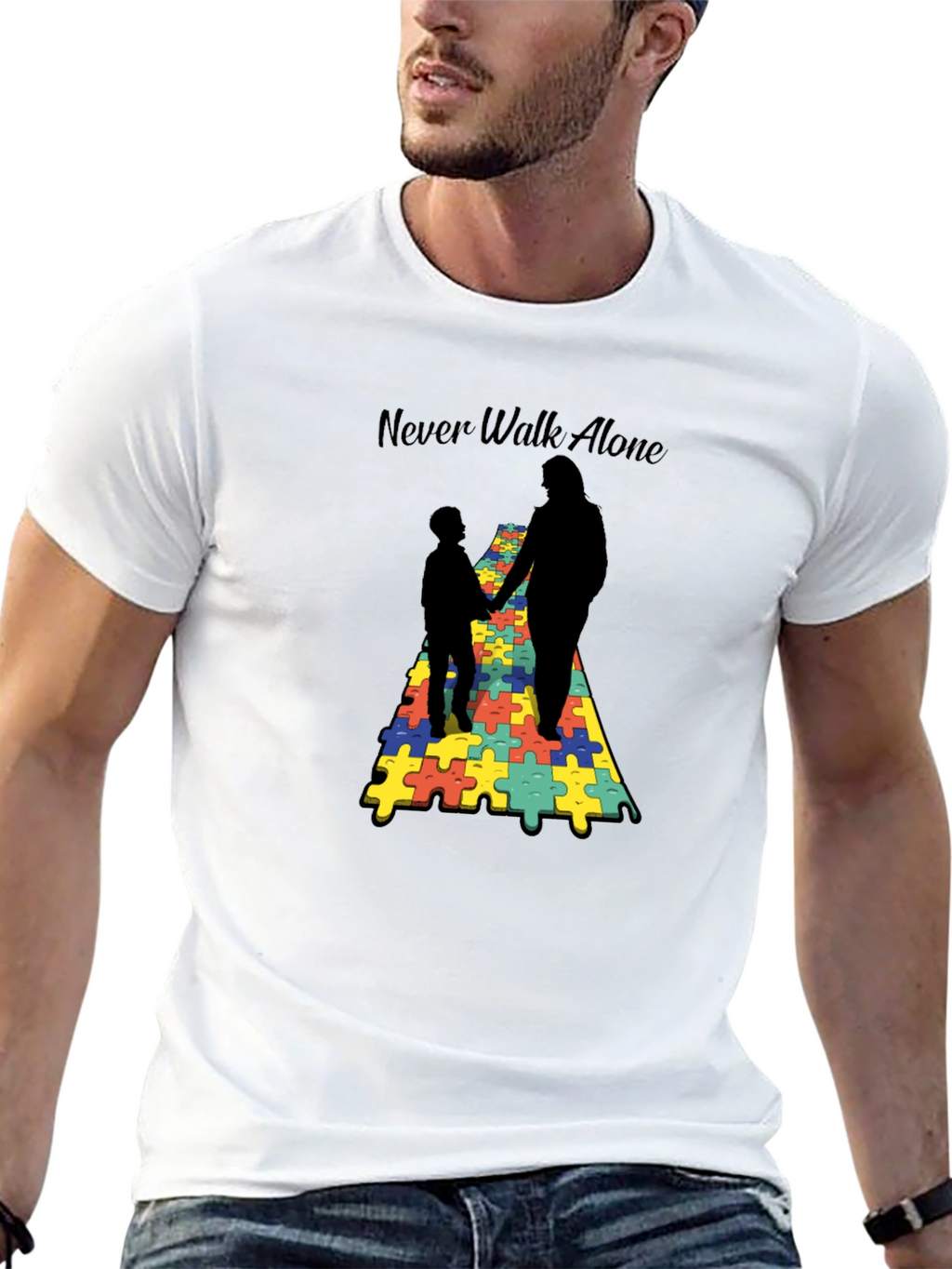 Never Walk Alone Autism Puzzle T-Shirt