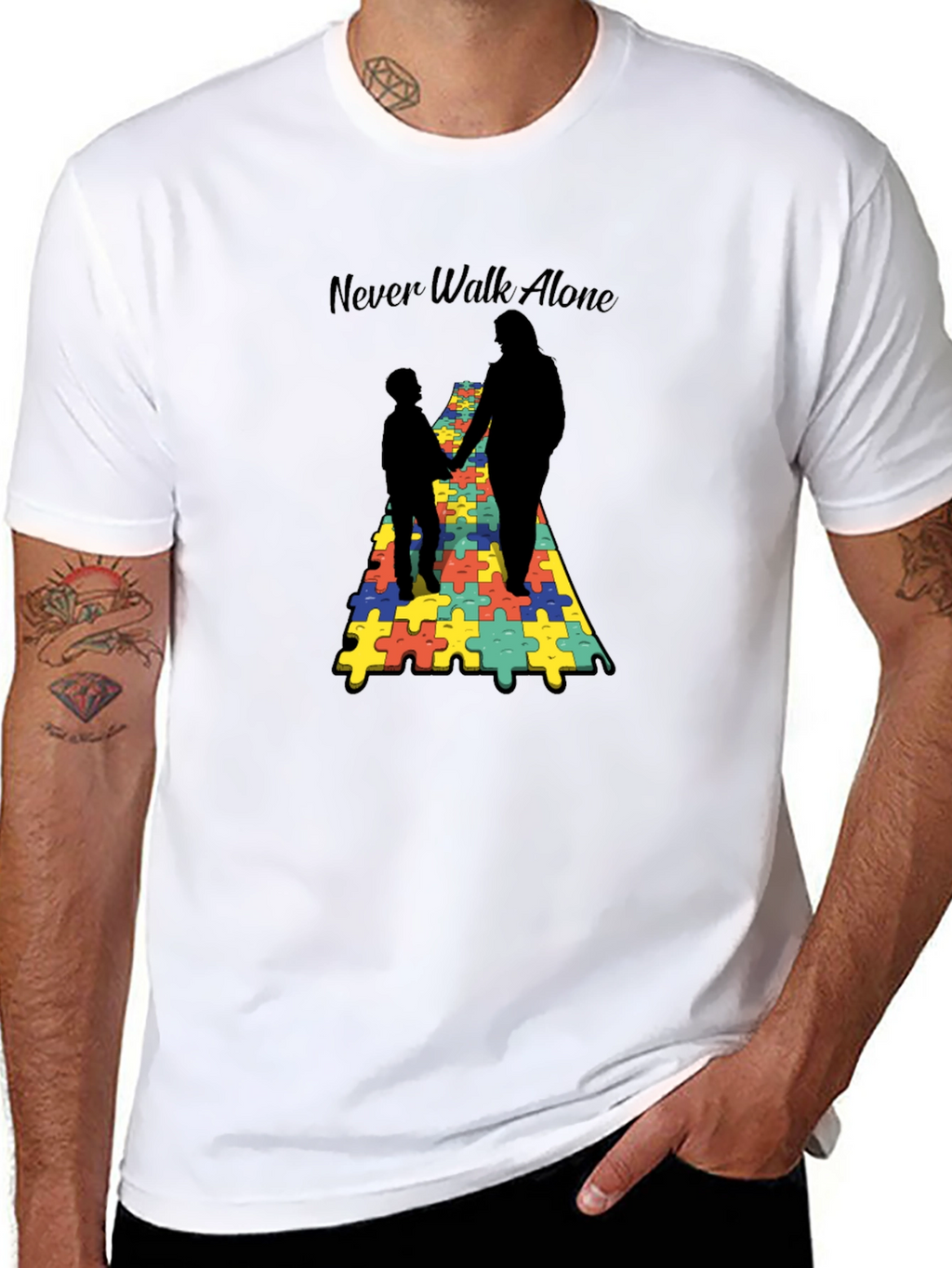 Never Walk Alone Autism Puzzle T-Shirt