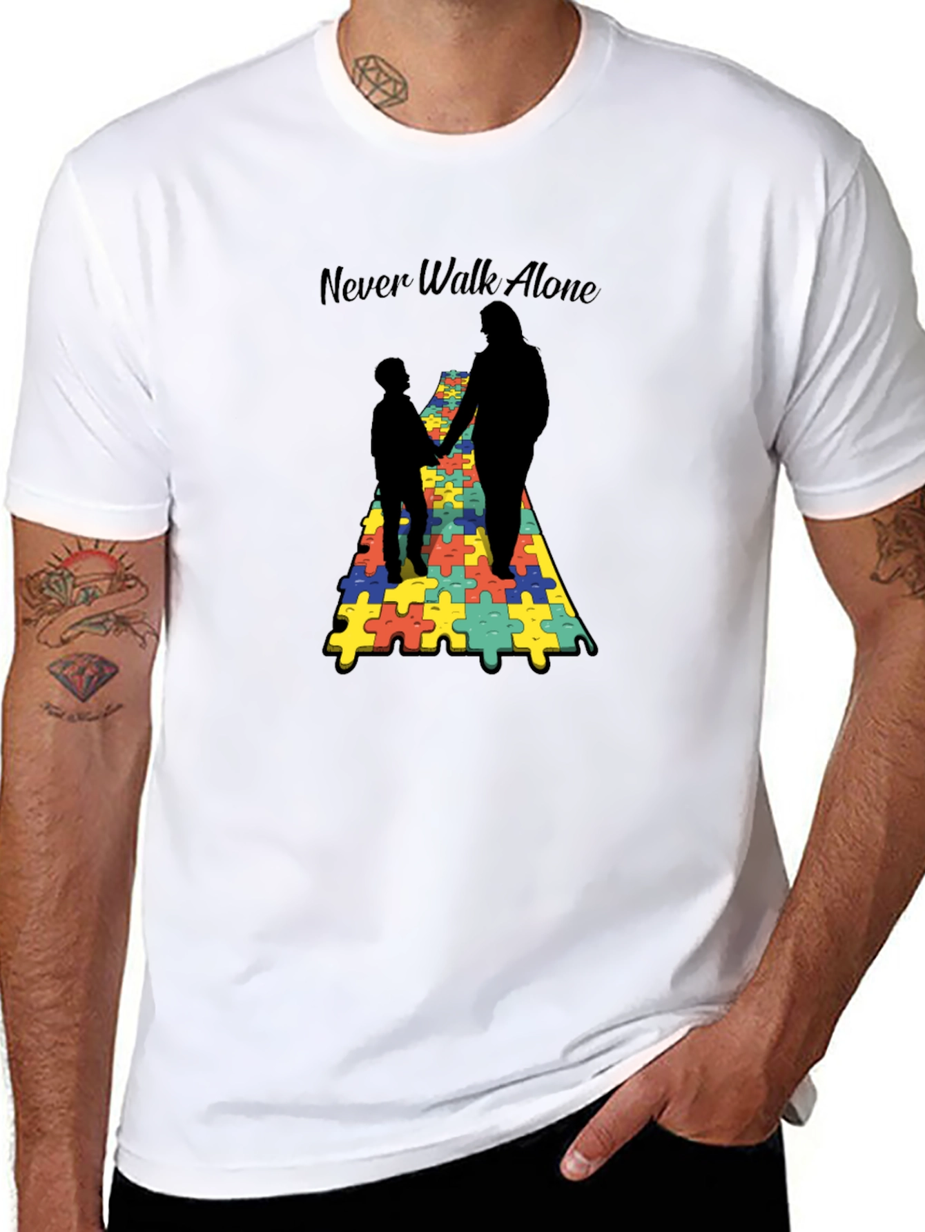 Never Walk Alone Autism Puzzle T-Shirt