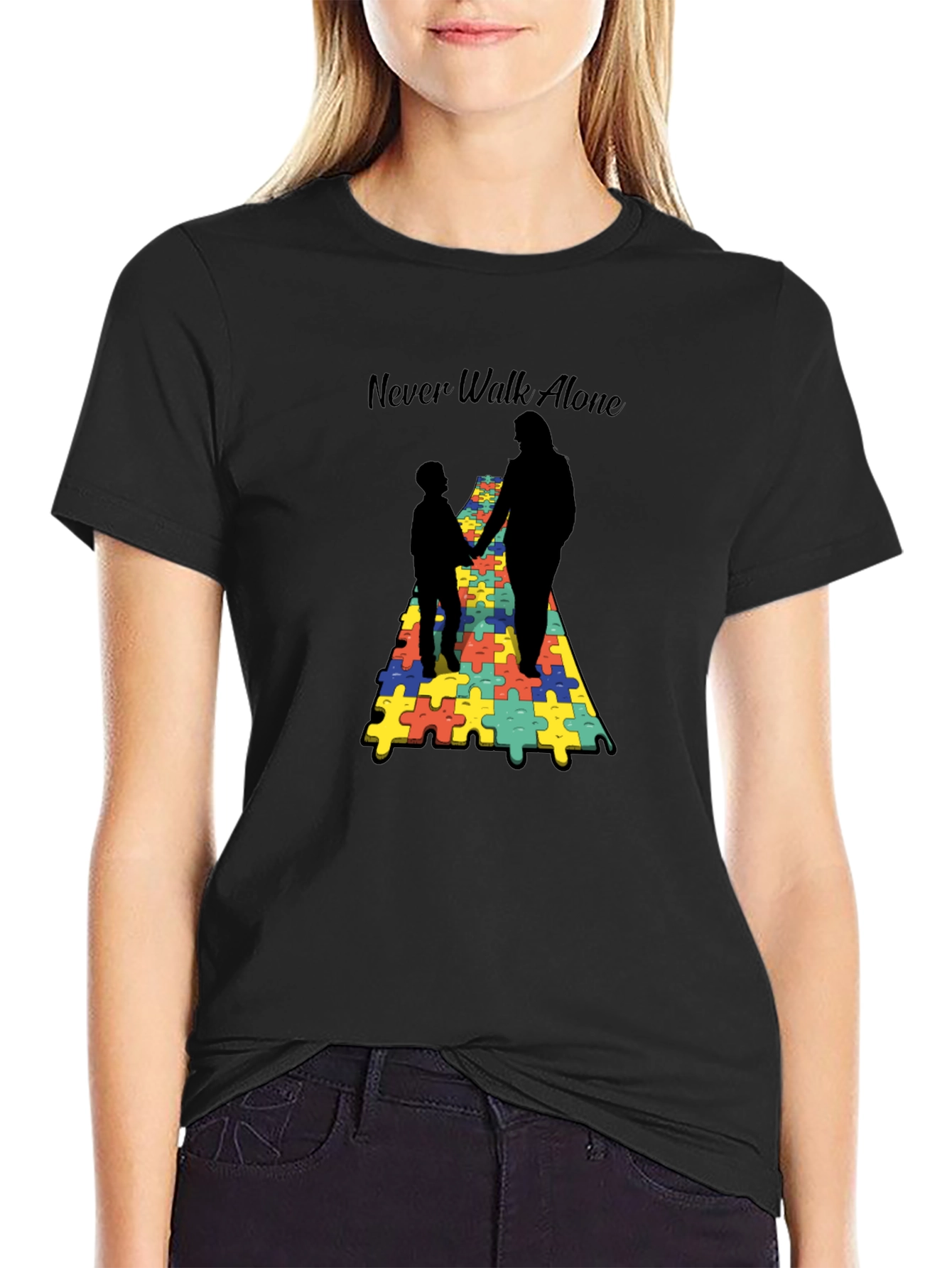 Never Walk Alone Autism Puzzle T-Shirt