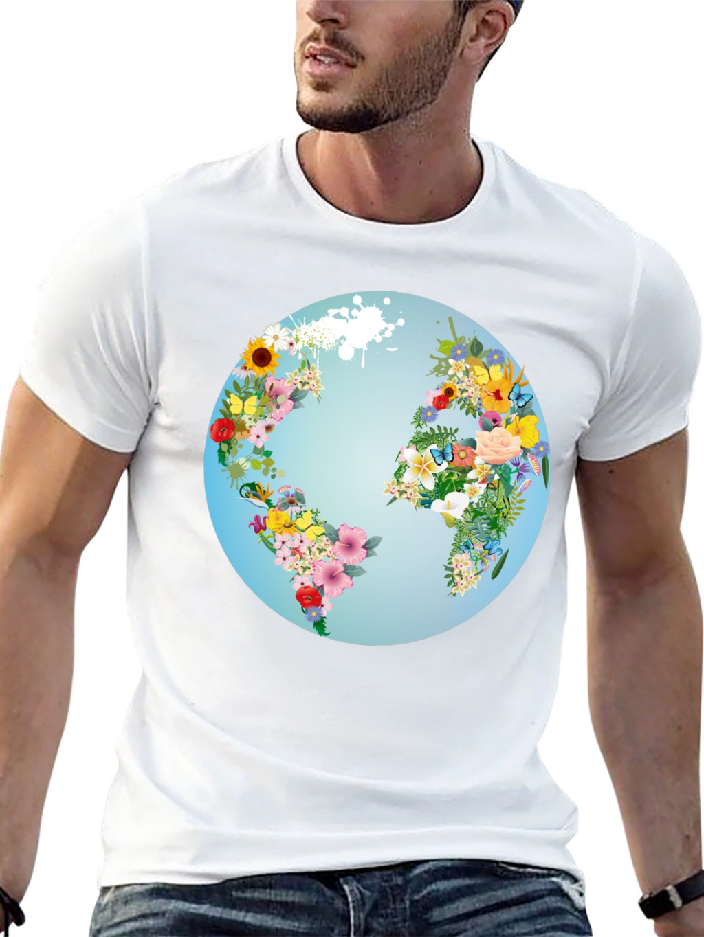 Floral World Map Graphic Tee