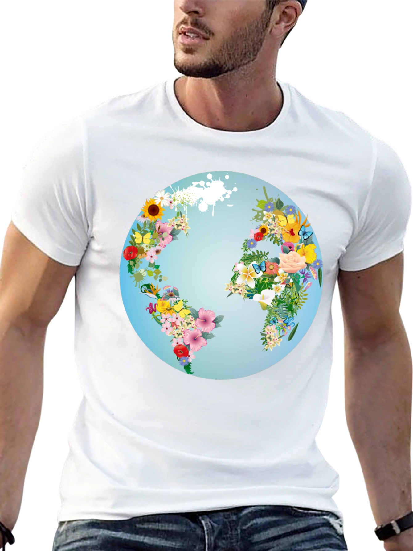 Floral World Map Graphic Tee