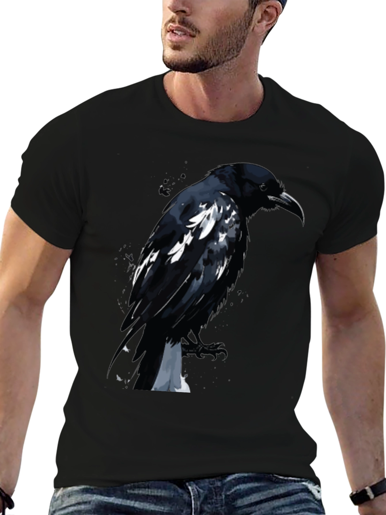 Raven Graphic Tee - Black Cotton T-Shirt