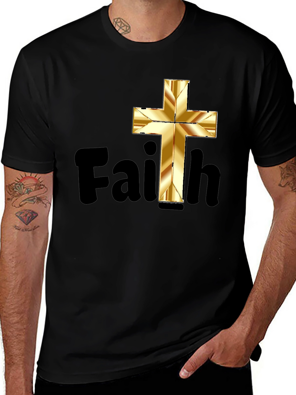Faith Graphic Tee - Golden Cross Design