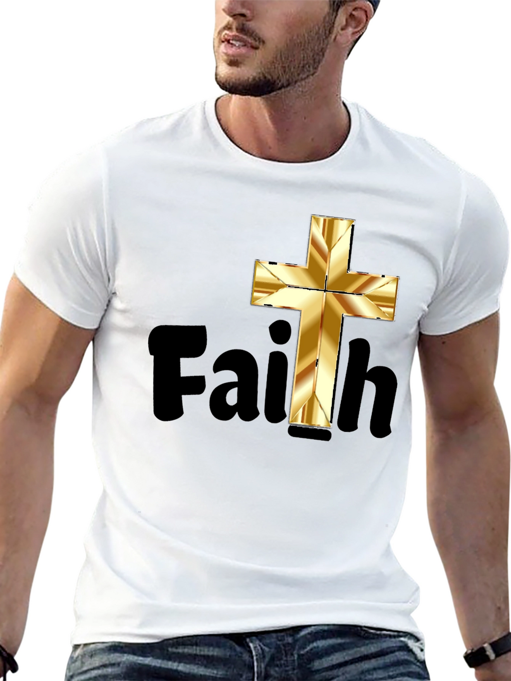 Faith Graphic Tee - Golden Cross Design