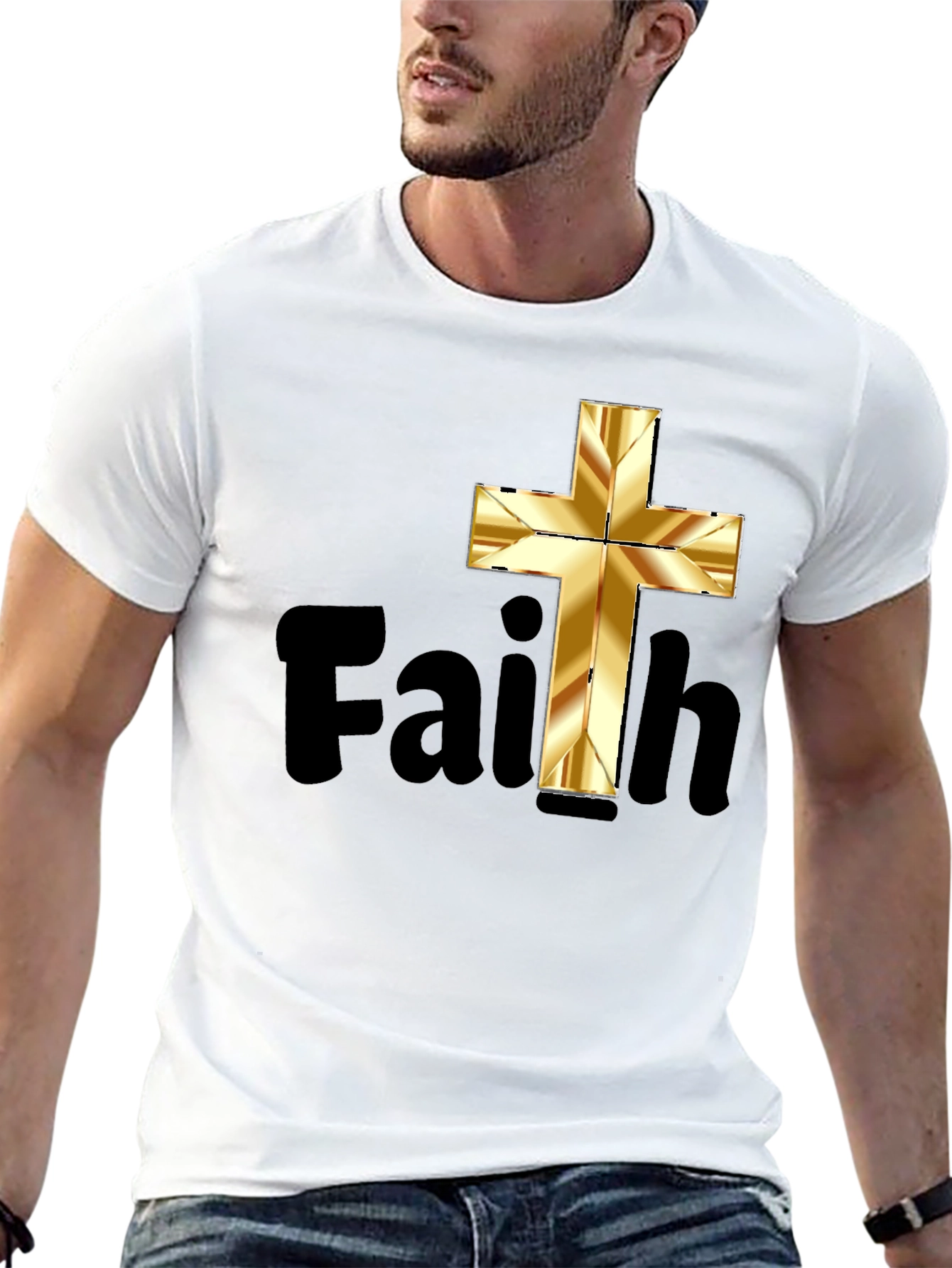 Faith Graphic Tee - Golden Cross Design