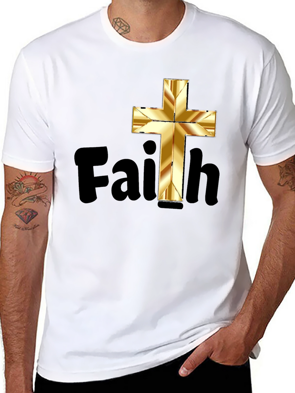 Faith Graphic Tee - Golden Cross Design