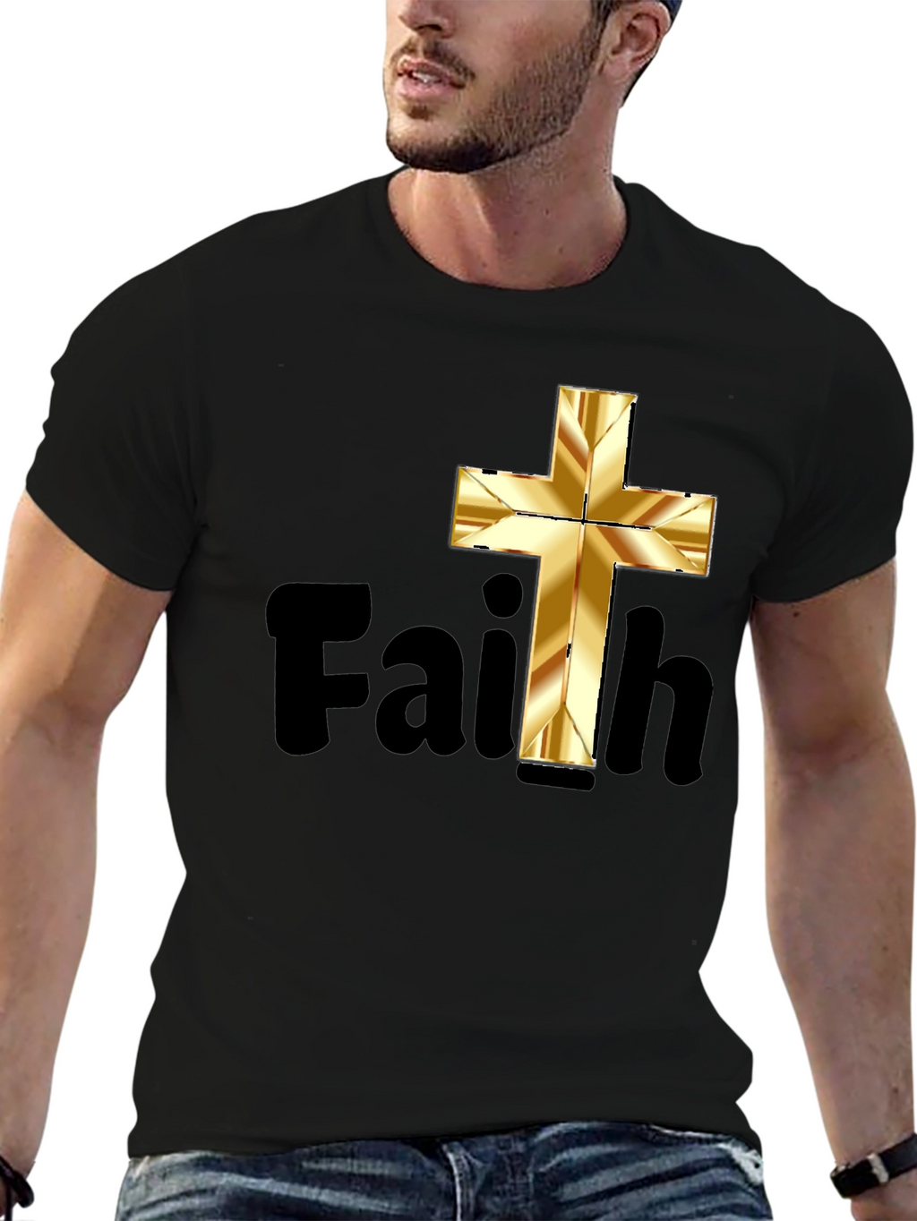 Faith Graphic Tee - Golden Cross Design