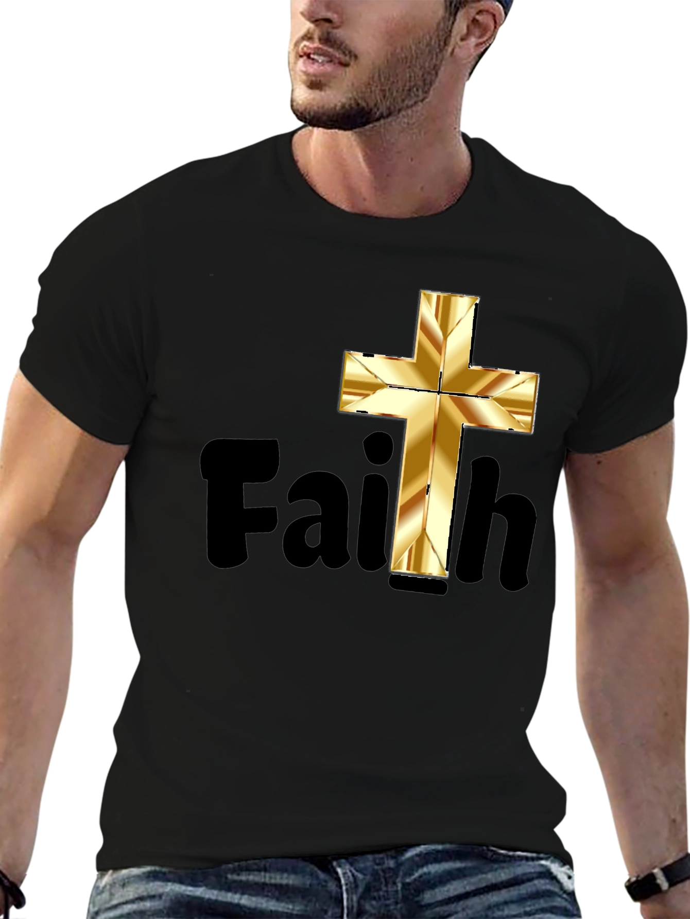 Faith Graphic Tee - Golden Cross Design