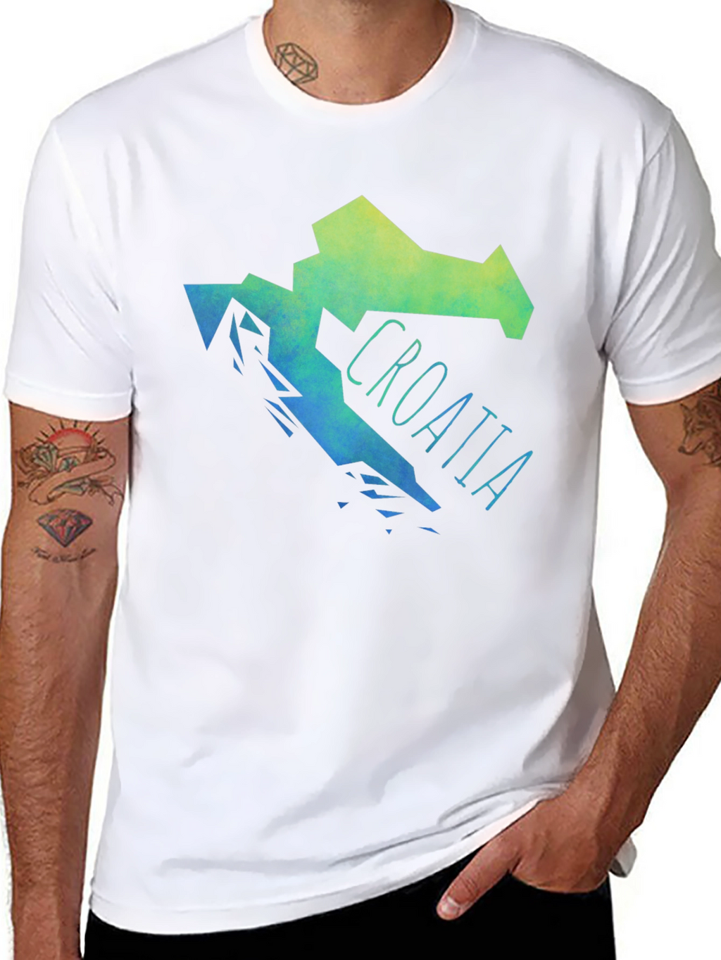 Croatia Map Graphic Print Mens Black T-Shirt
