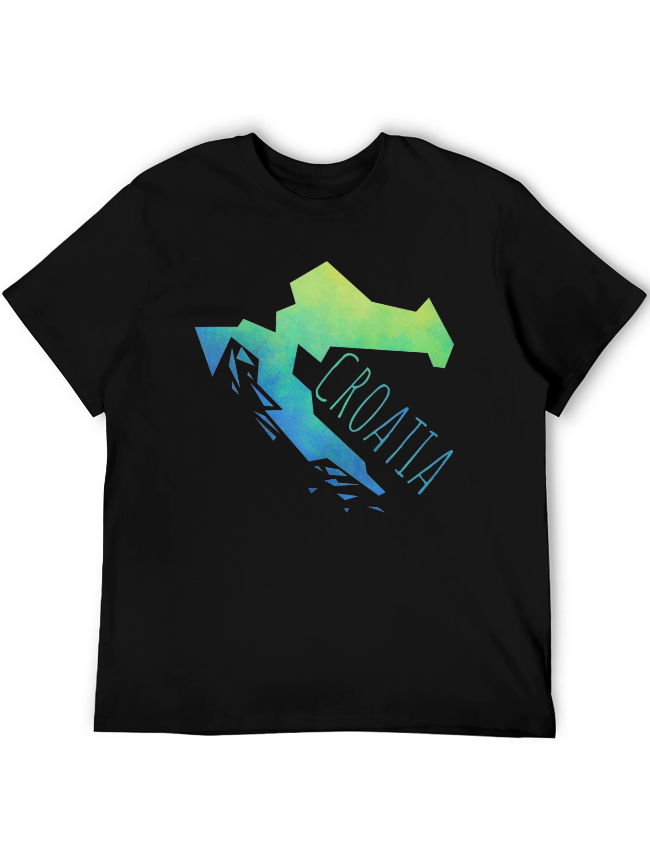 Croatia Map Graphic Print Mens Black T-Shirt