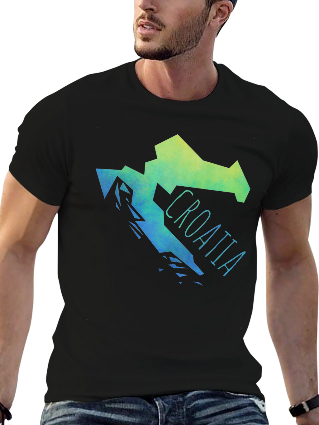 Croatia Map Graphic Print Mens Black T-Shirt
