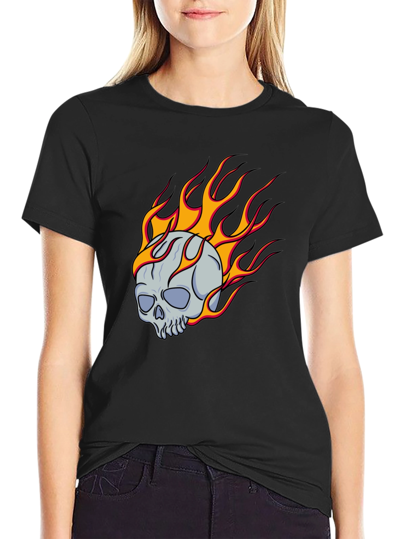Flaming Skull Graphic Tee - Classic Black