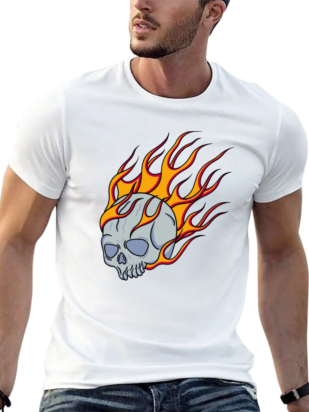 Flaming Skull Graphic Tee - Classic Black