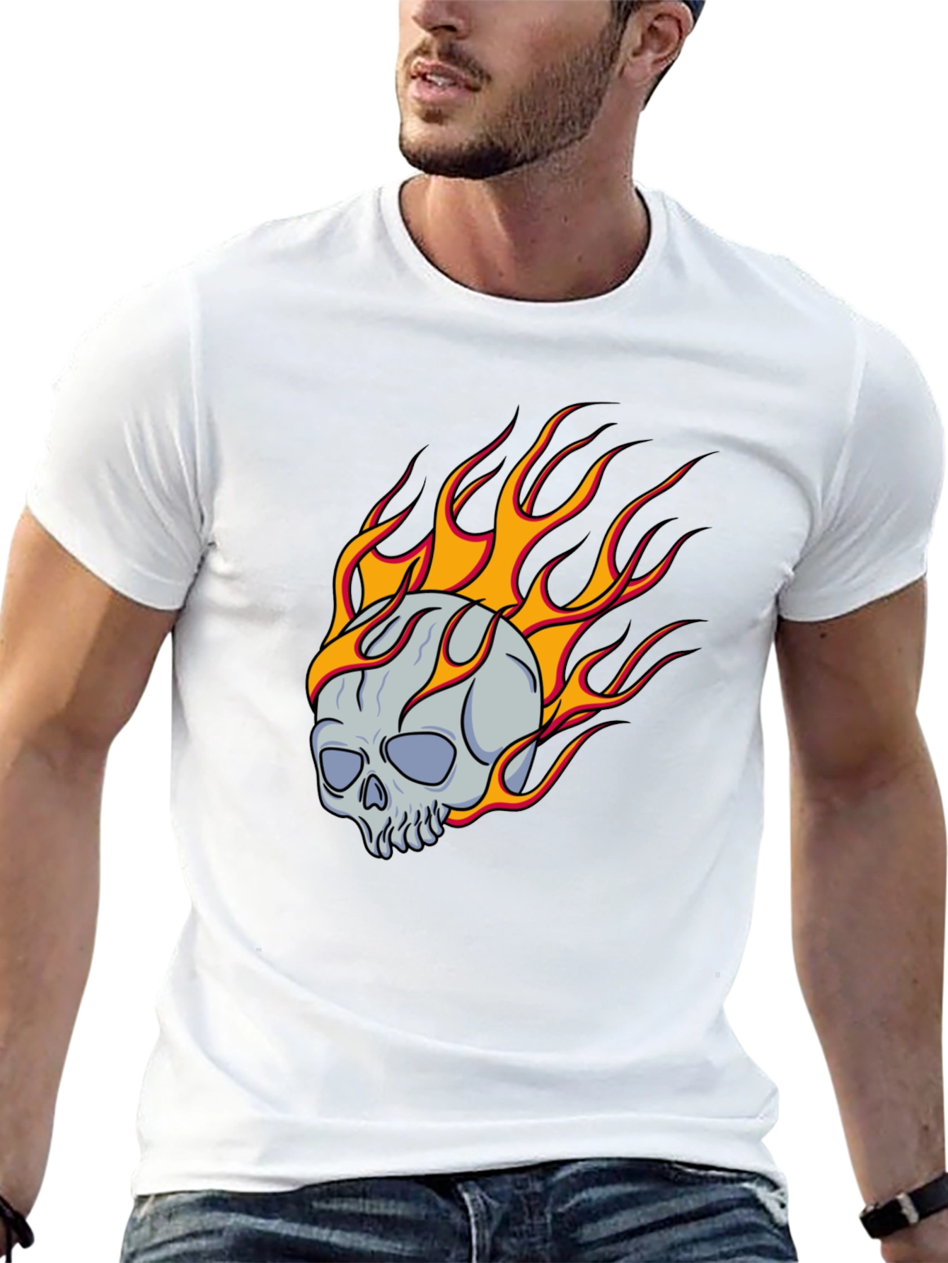 Flaming Skull Graphic Tee - Classic Black