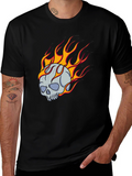 Flaming Skull Graphic Tee - Classic Black