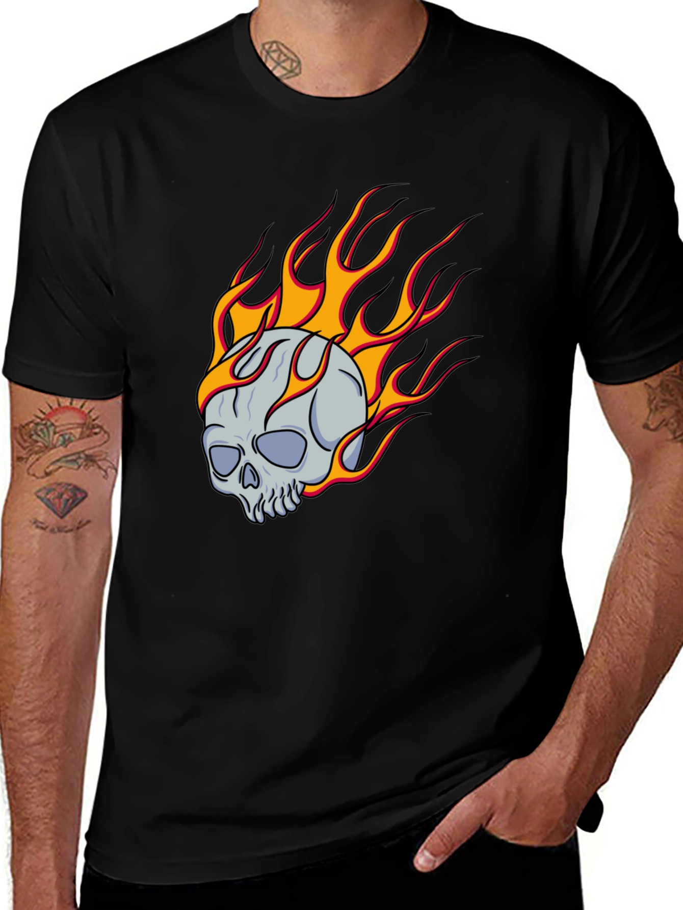 Flaming Skull Graphic Tee - Classic Black