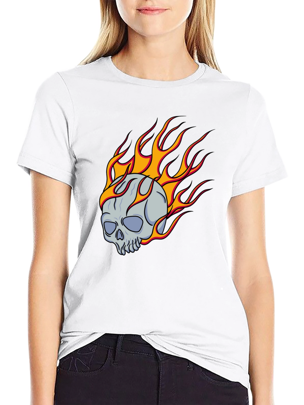 Flaming Skull Graphic Tee - Classic Black
