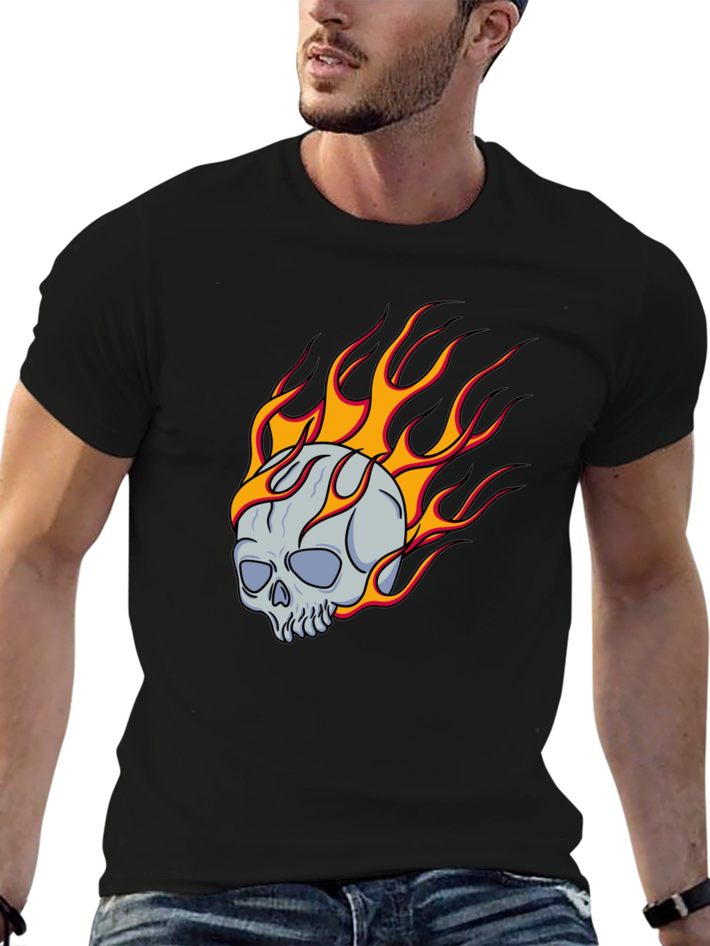 Flaming Skull Graphic Tee - Classic Black