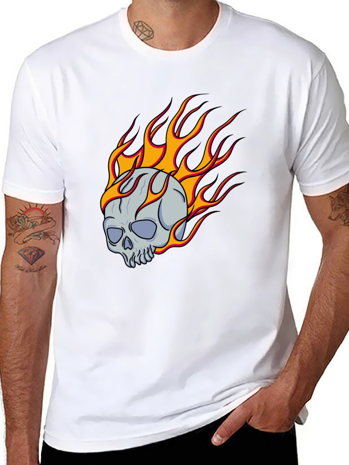 Flaming Skull Graphic Tee - Classic Black