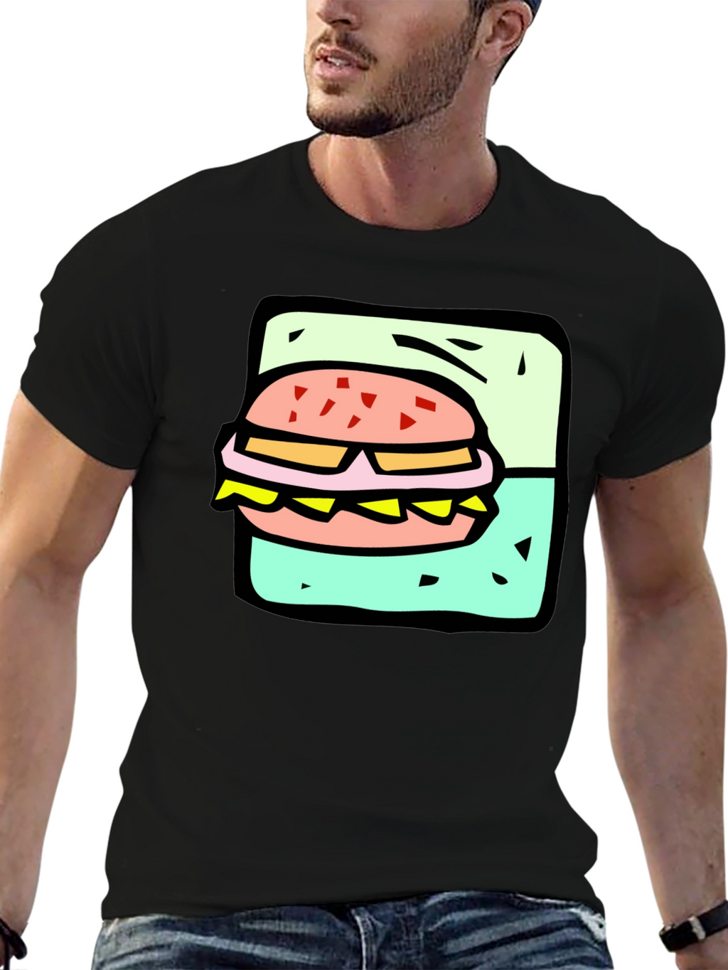 Burger Graphic Black T-Shirt