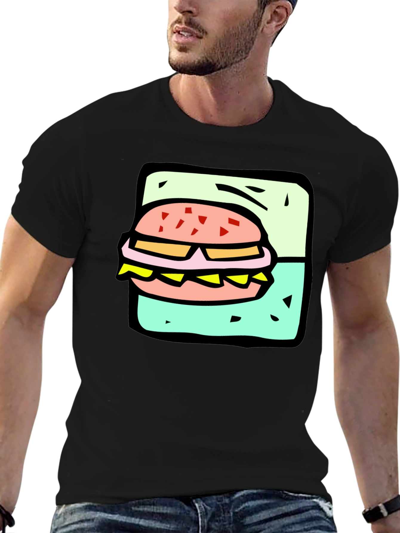 Burger Graphic Black T-Shirt