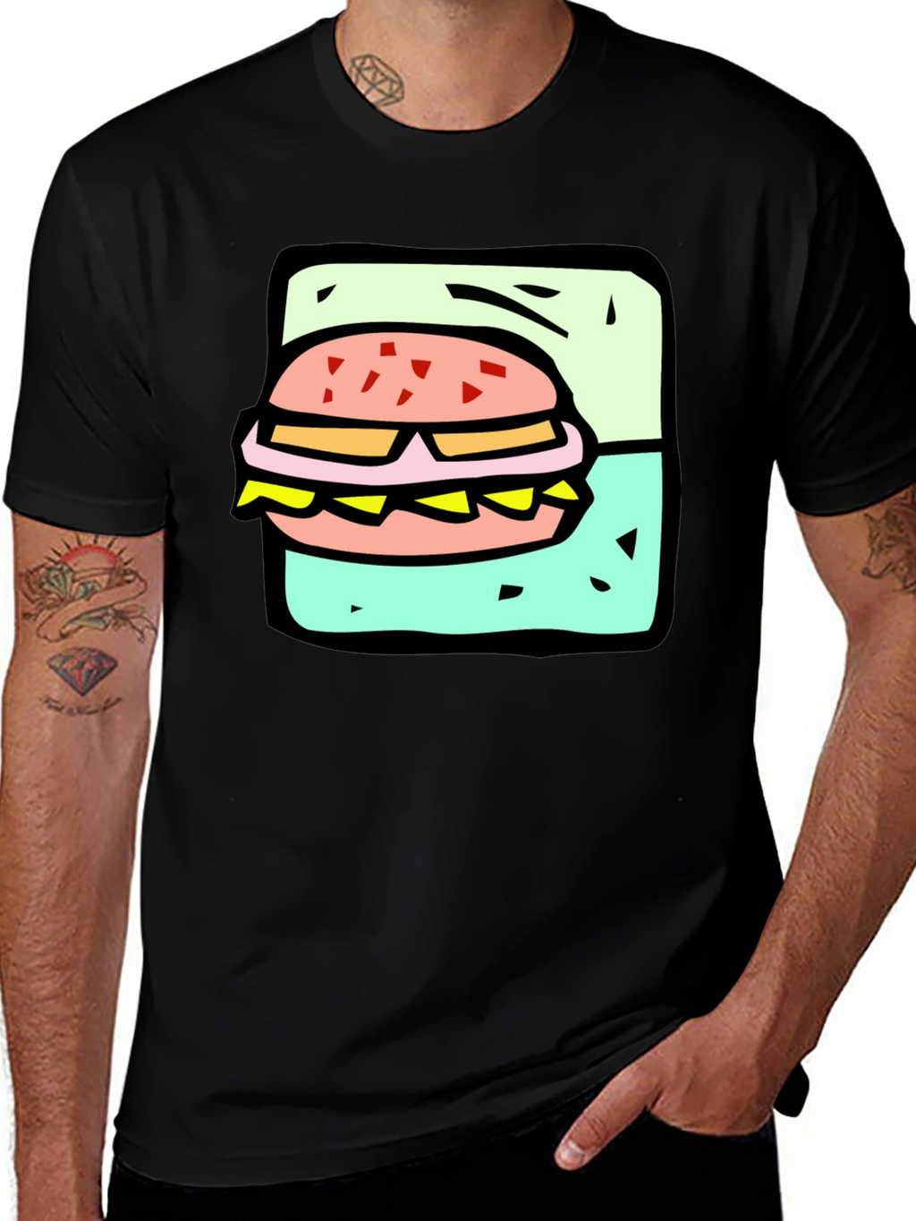 Burger Graphic Black T-Shirt