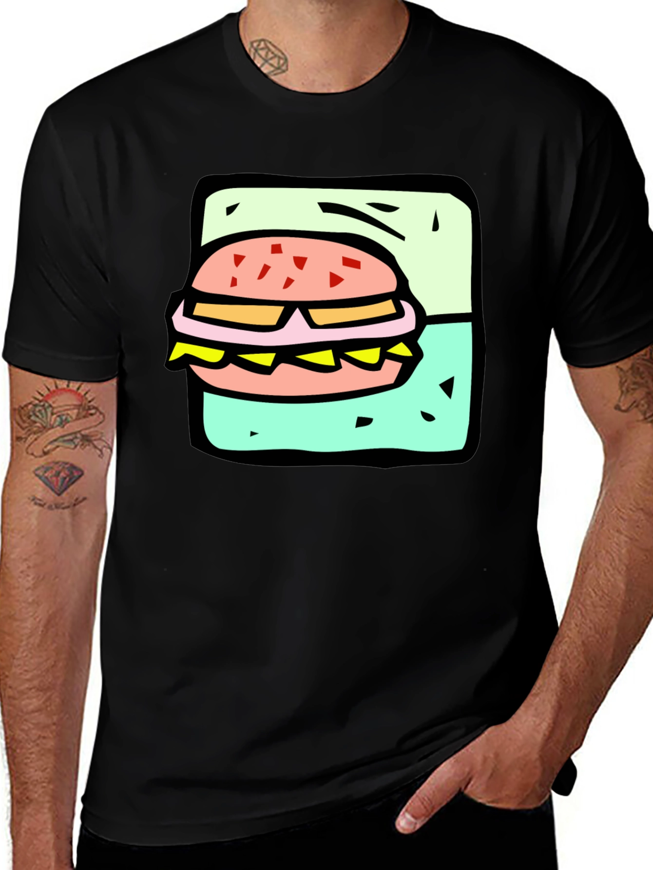 Burger Graphic Black T-Shirt