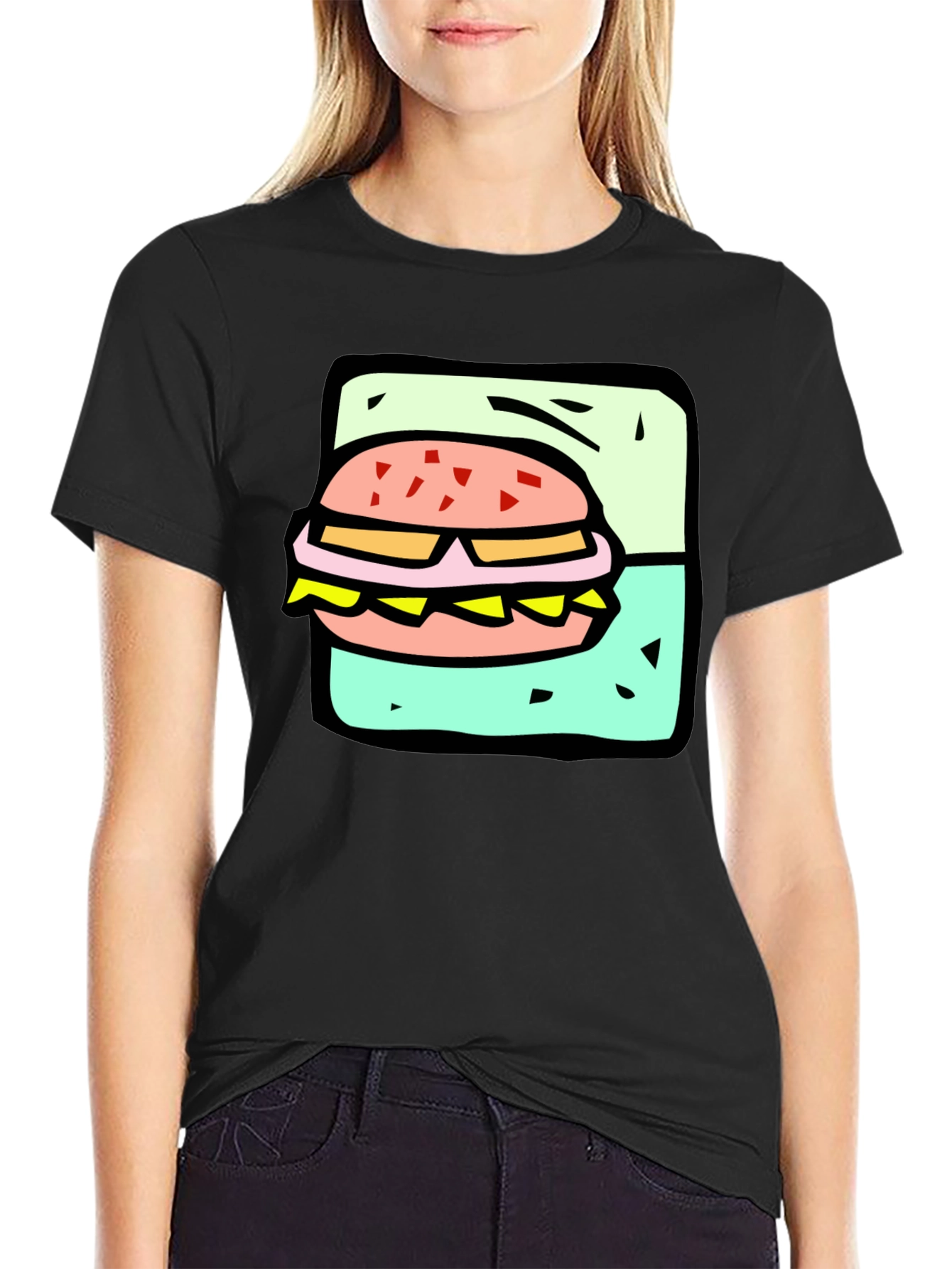 Burger Graphic Black T-Shirt