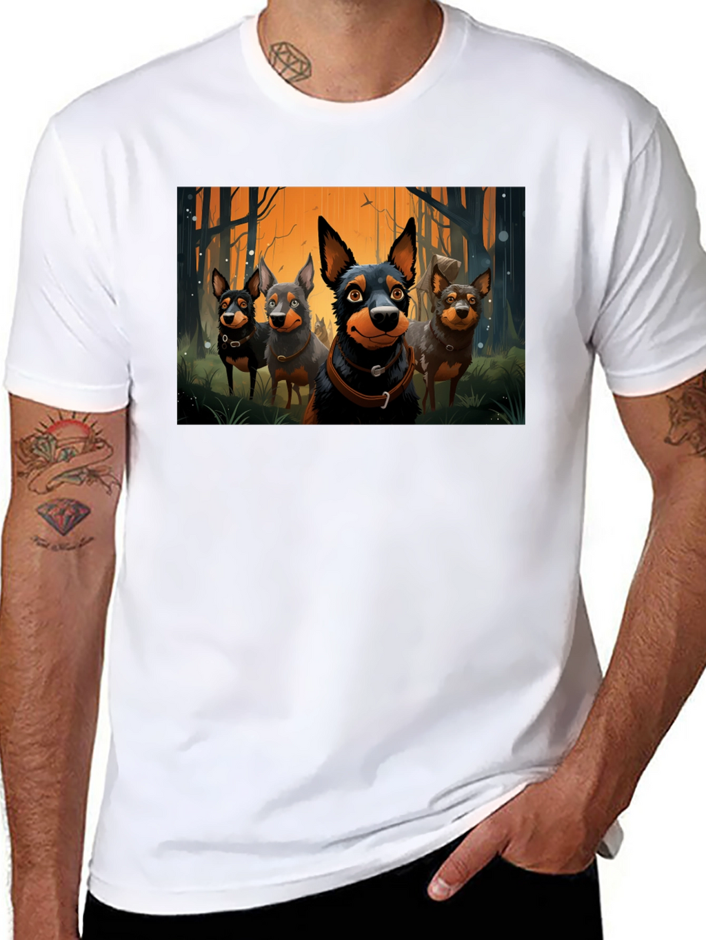 Cartoon Dog Pack T-Shirt - Black