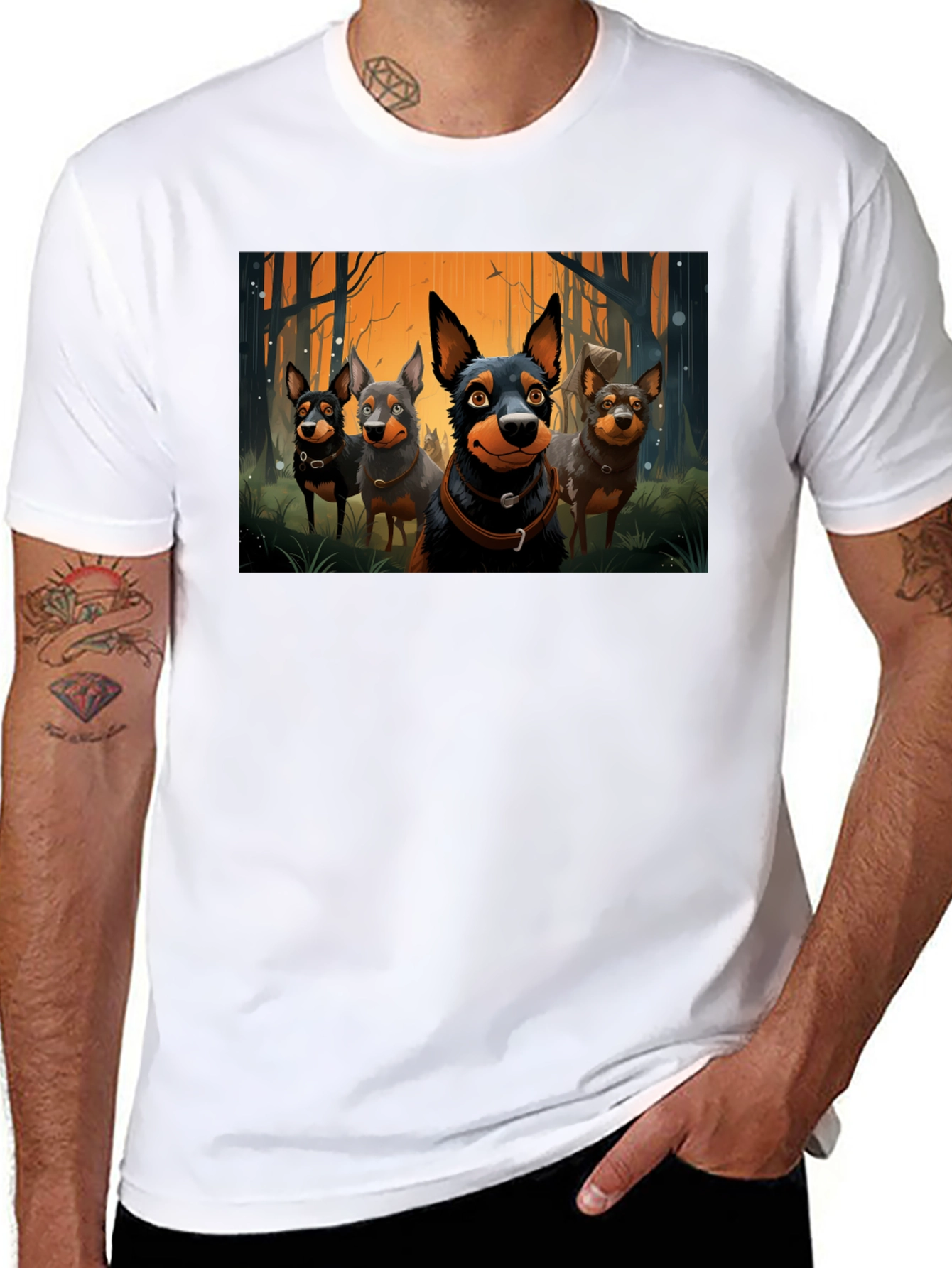 Cartoon Dog Pack T-Shirt - Black