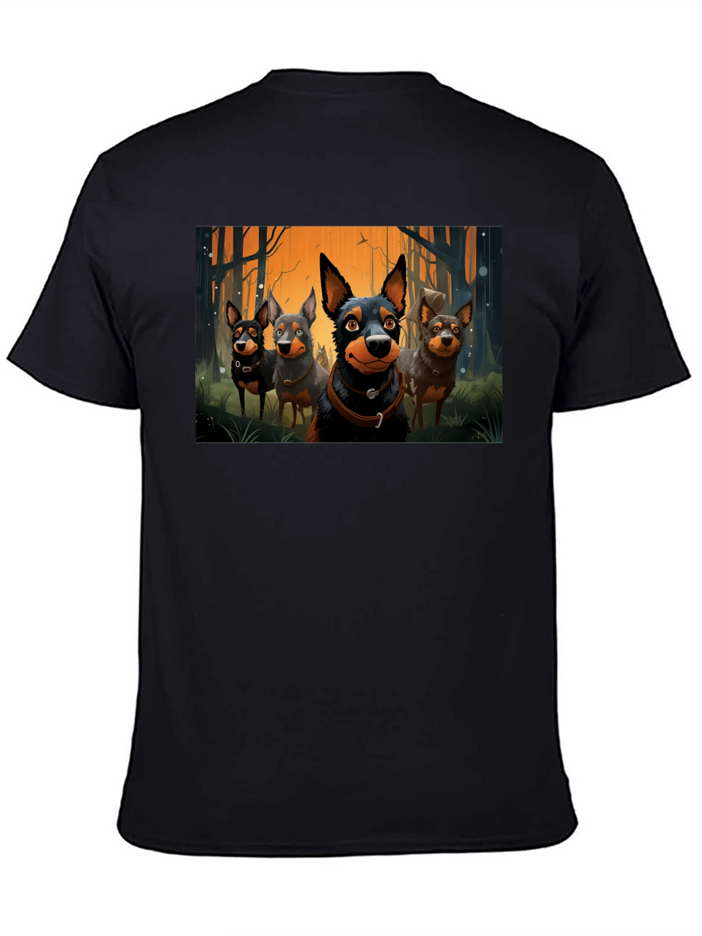 Cartoon Dog Pack T-Shirt - Black