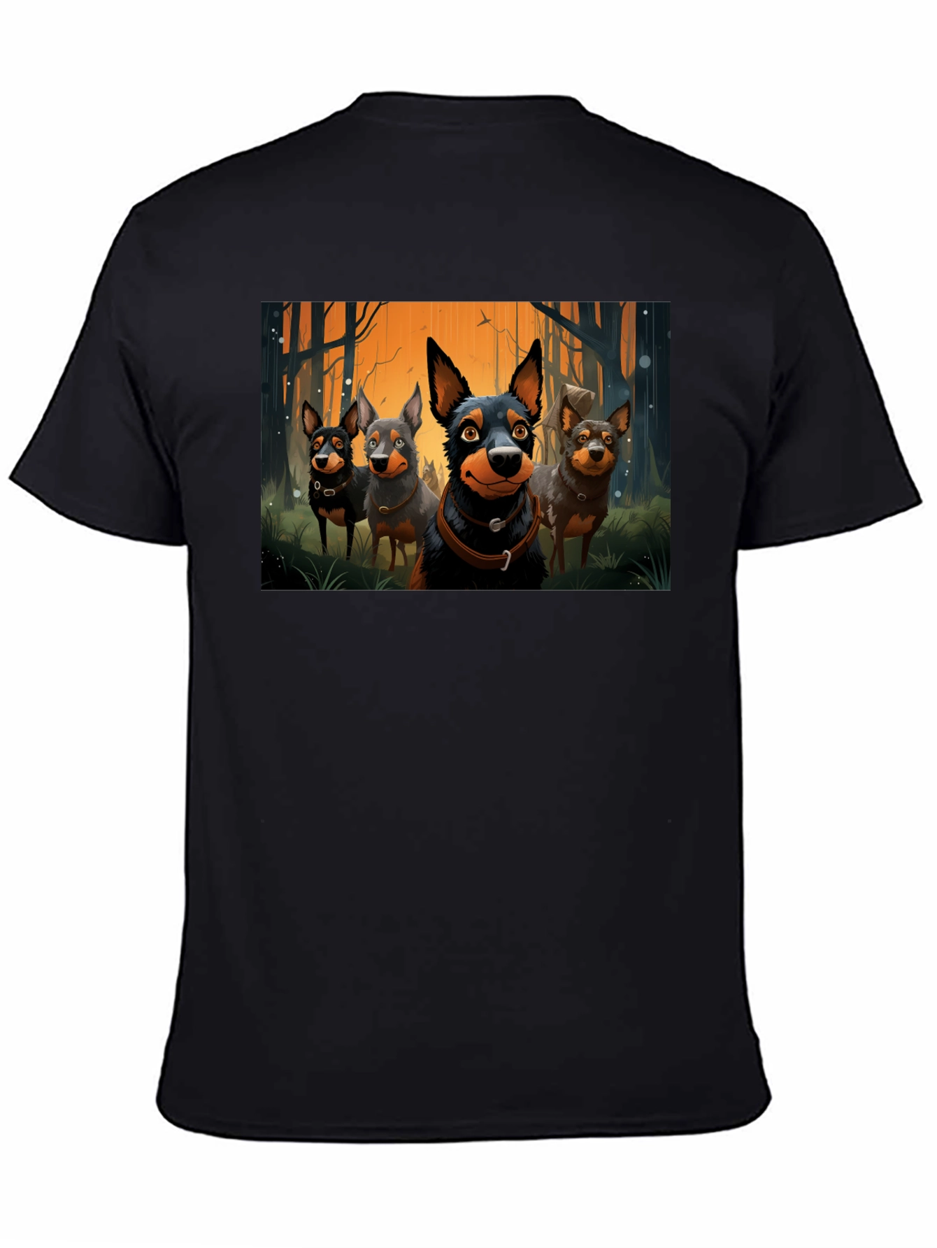 Cartoon Dog Pack T-Shirt - Black