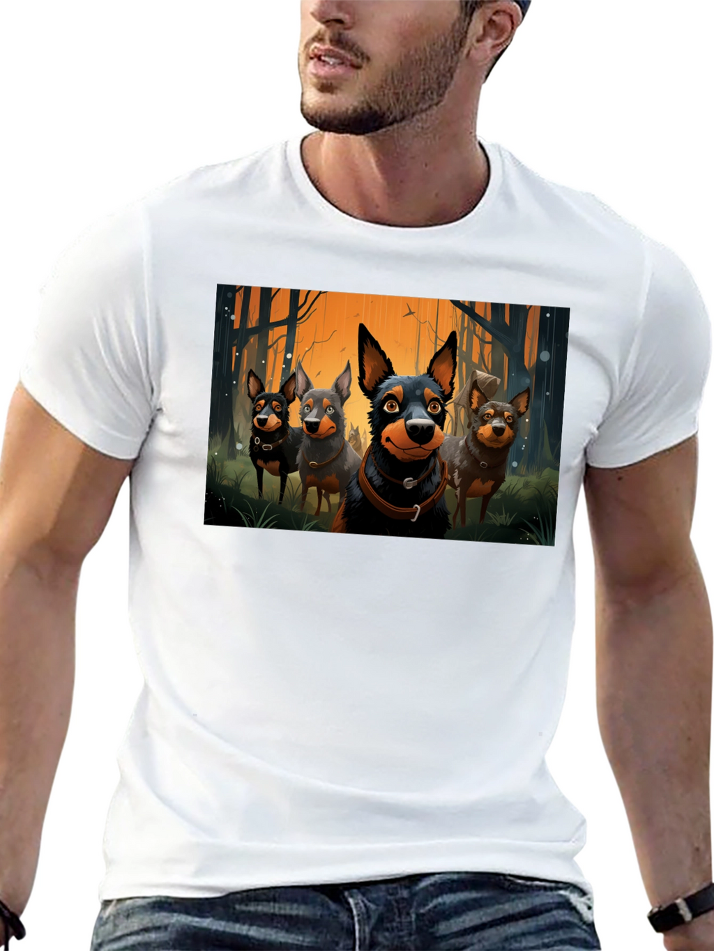Cartoon Dog Pack T-Shirt - Black
