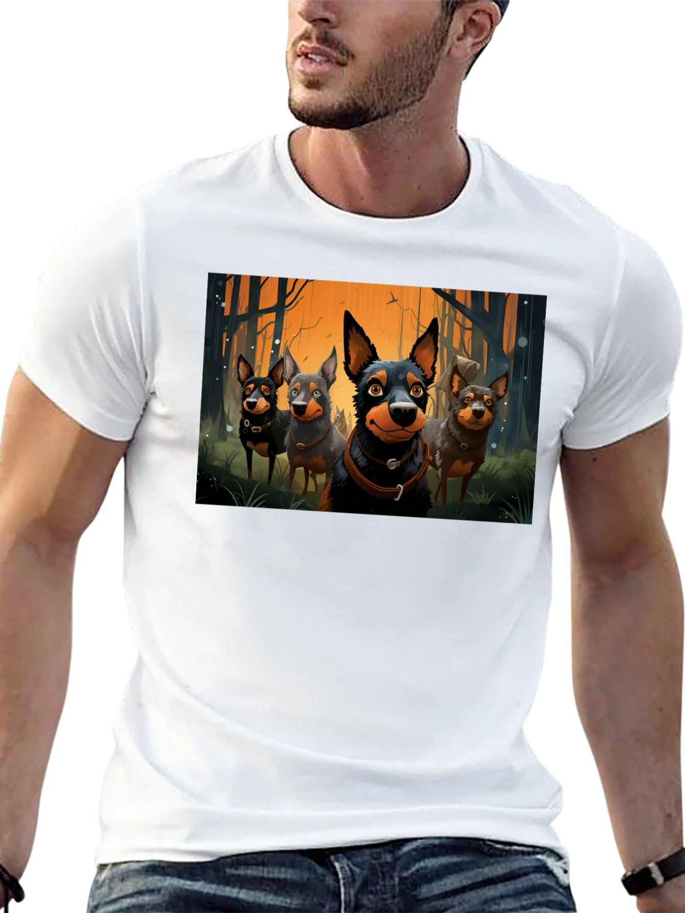 Cartoon Dog Pack T-Shirt - Black