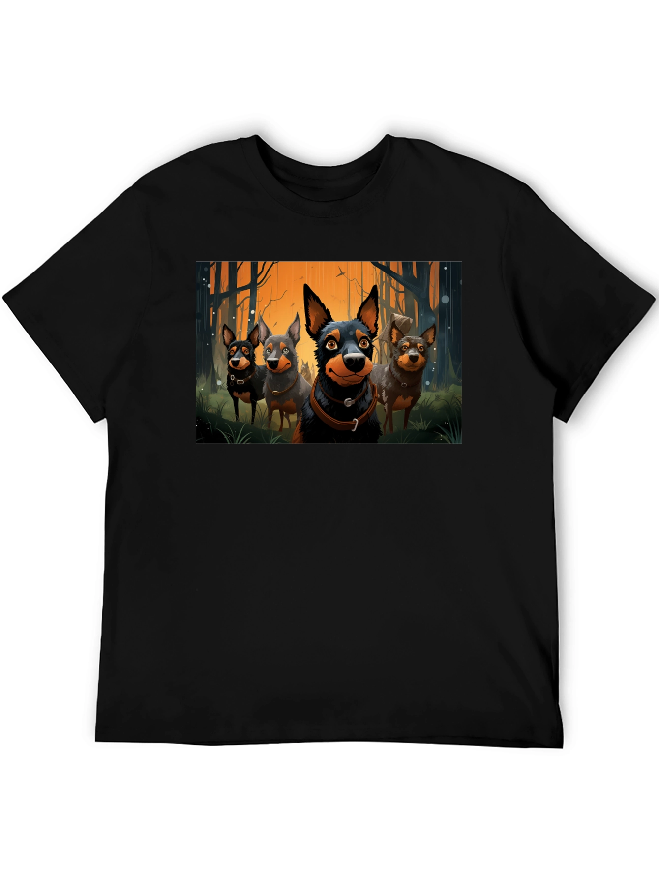 Cartoon Dog Pack T-Shirt - Black