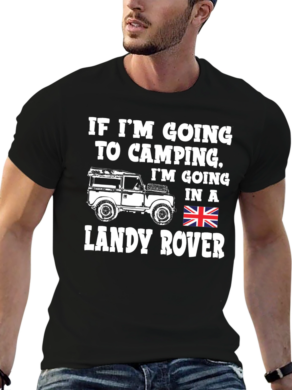 Landy Rover Camping T-Shirt - Black Cotton Blend